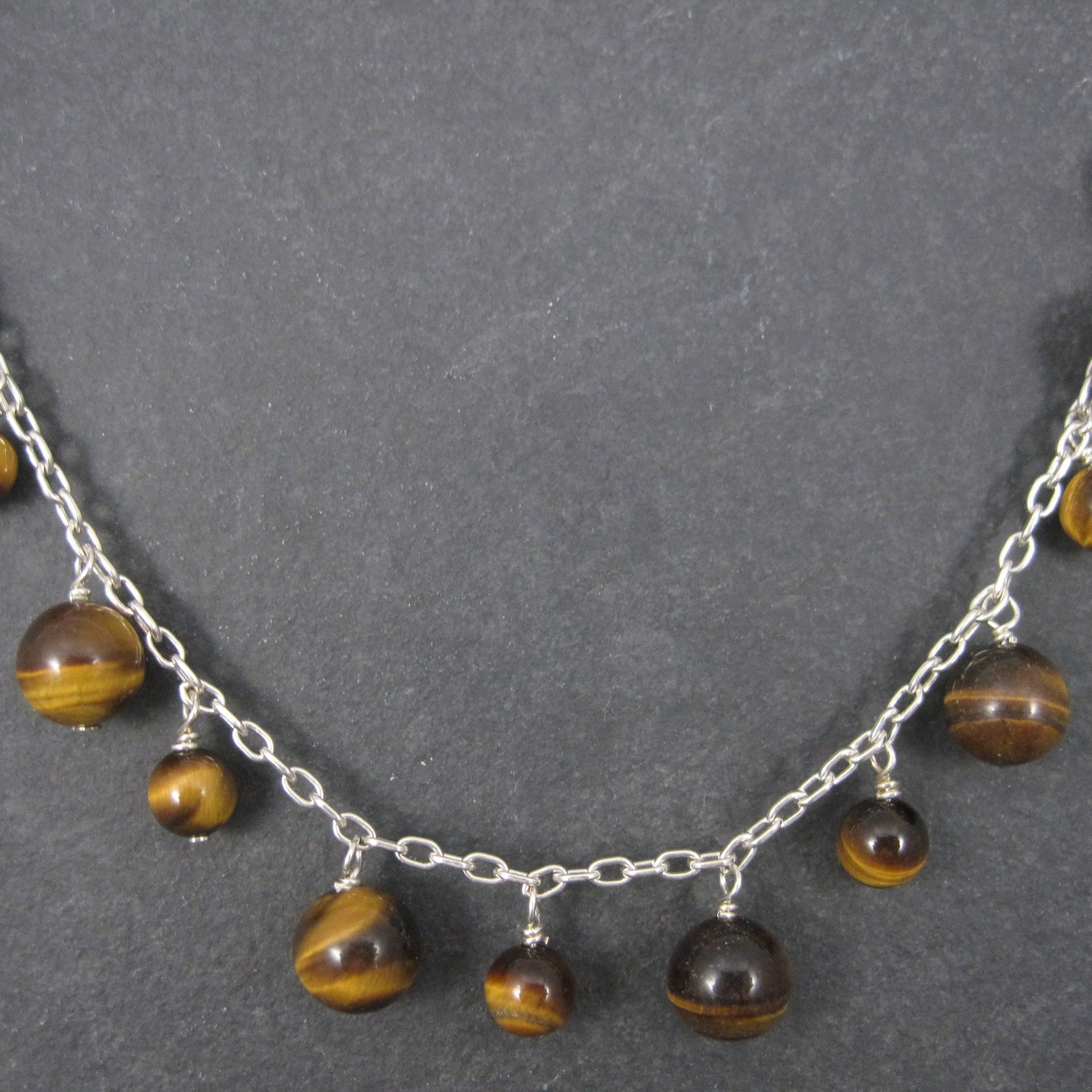Vintage 90s Sterling Tiger Eye Dangle Necklace 16 Inches