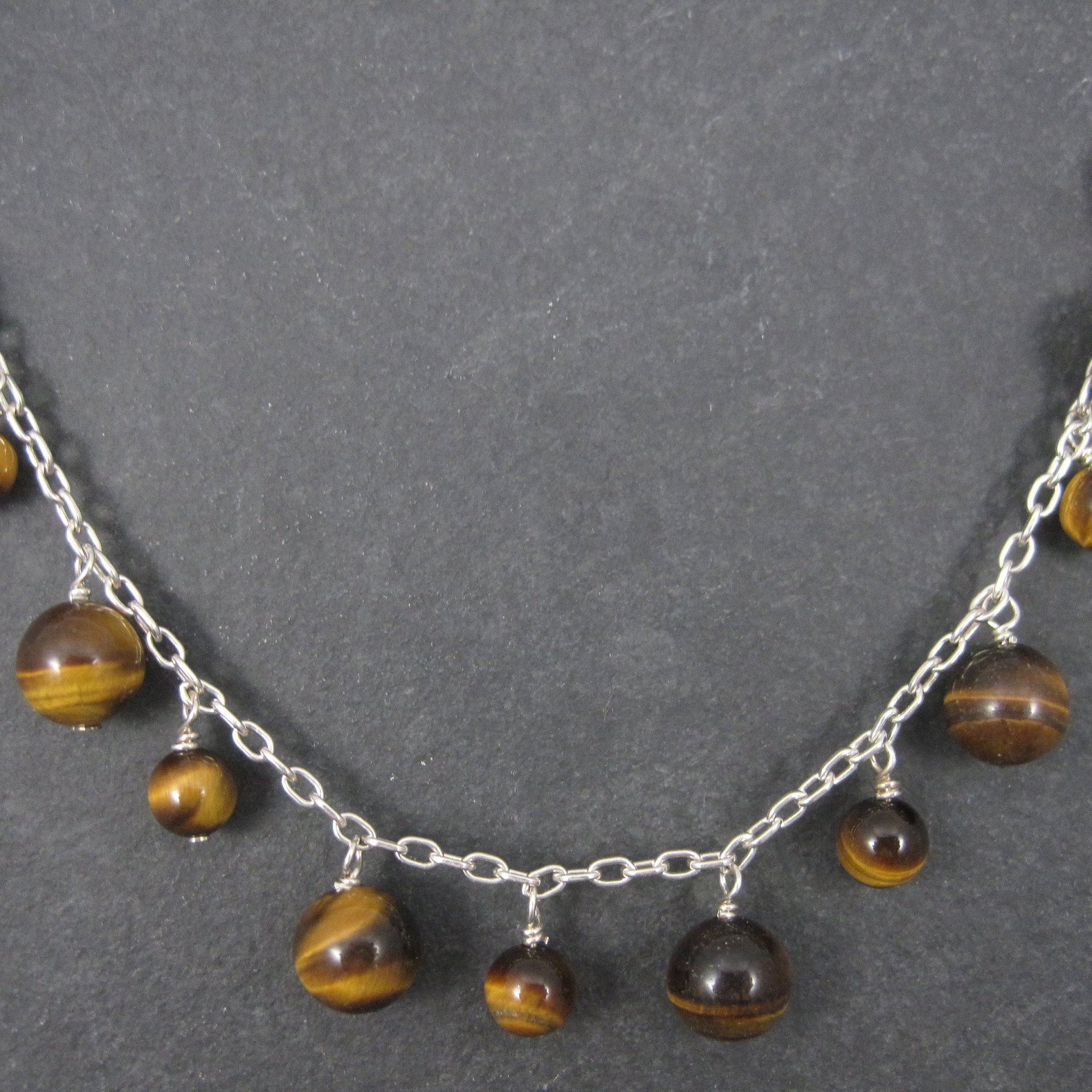 Vintage 90s Sterling Tiger Eye Dangle Necklace 16 Inches