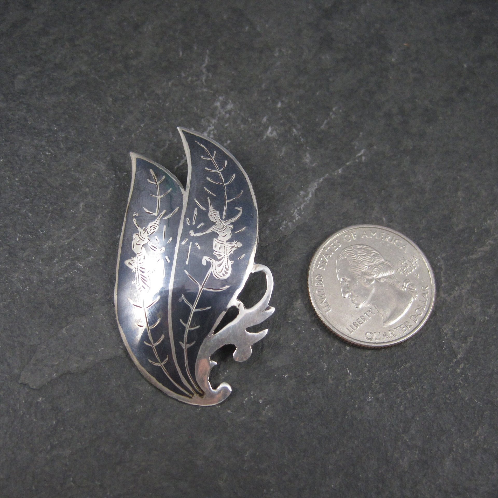 Vintage Siam Sterling Niello Goddess Brooch