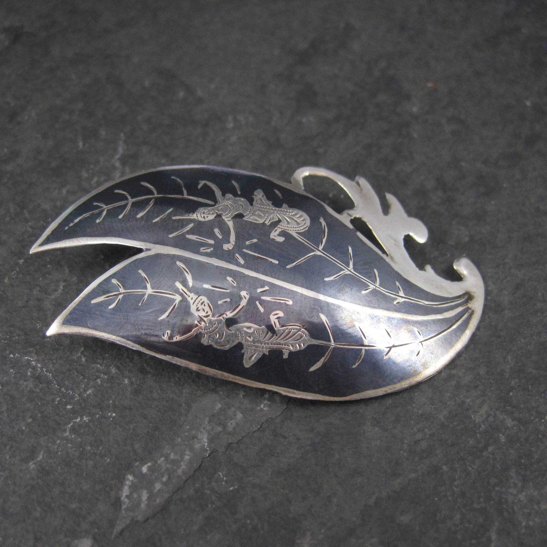 Vintage Siam Sterling Niello Goddess Brooch