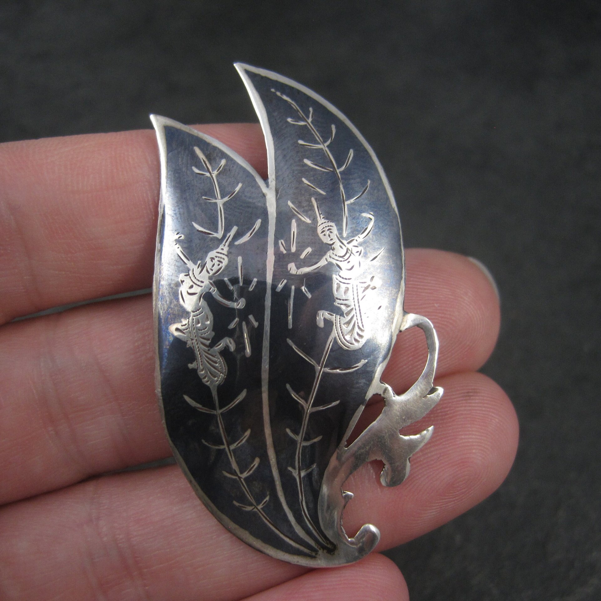 Vintage Siam Sterling Niello Goddess Brooch
