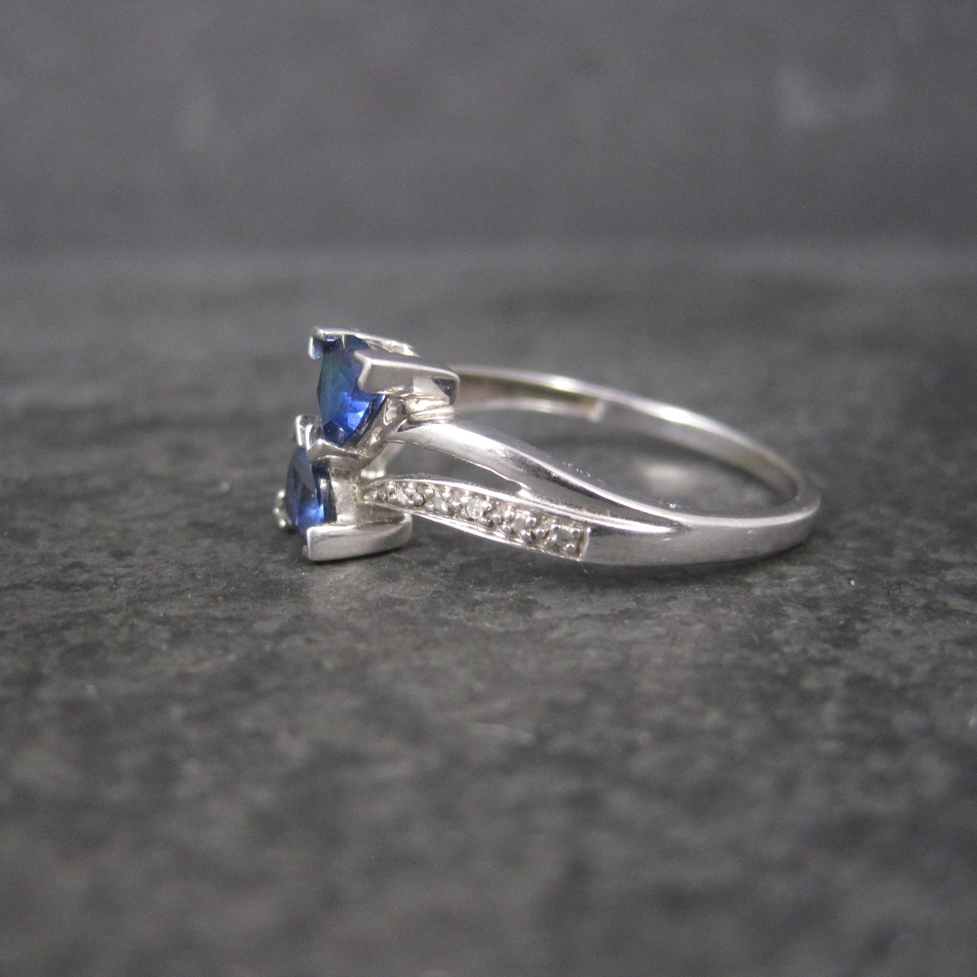 Vintage 90s 10K White Gold Sapphire Diamond Ring Size 9.75