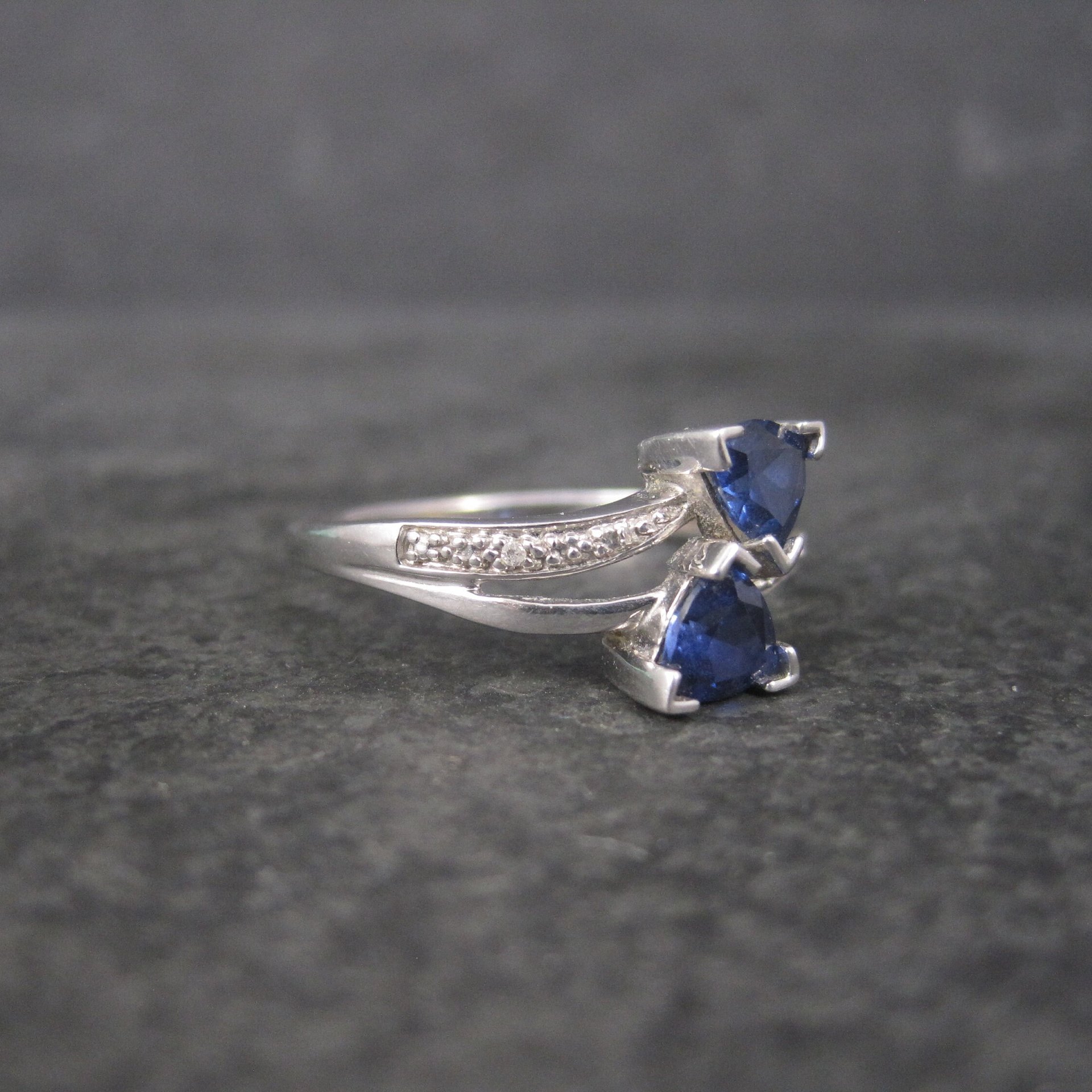 Vintage 90s 10K White Gold Sapphire Diamond Ring Size 9.75