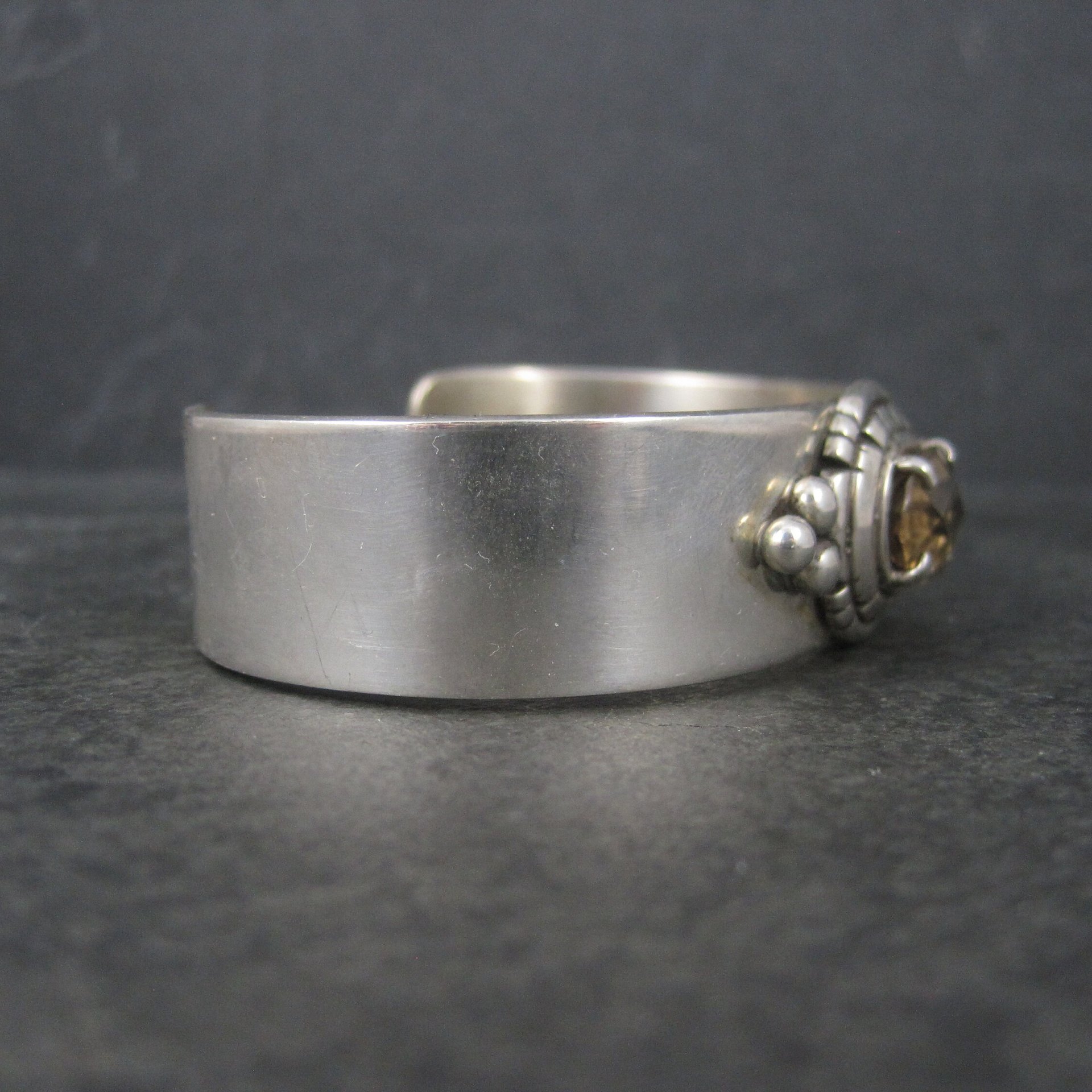 Heavy Southwestern Sterling Citrine Cuff Bracelet 6.5 Inches