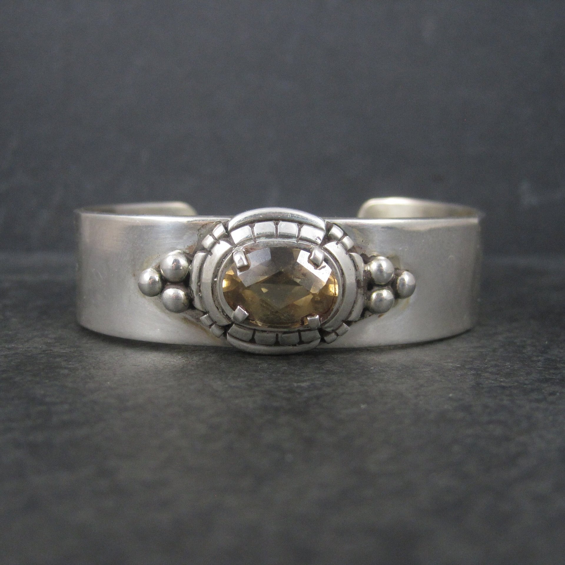 Heavy Southwestern Sterling Citrine Cuff Bracelet 6.5 Inches