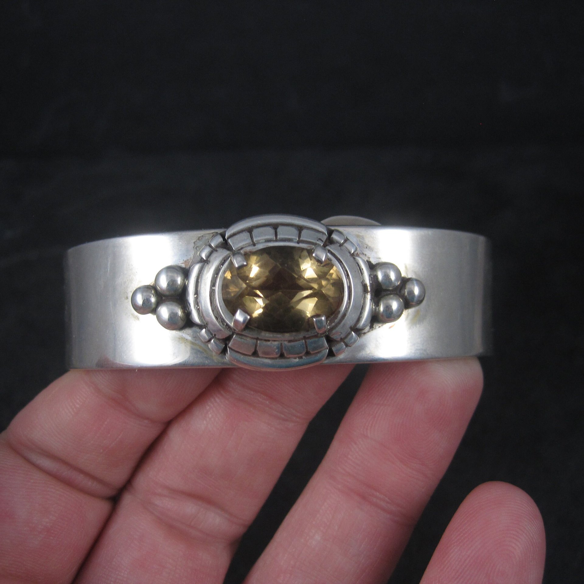 Heavy Southwestern Sterling Citrine Cuff Bracelet 6.5 Inches