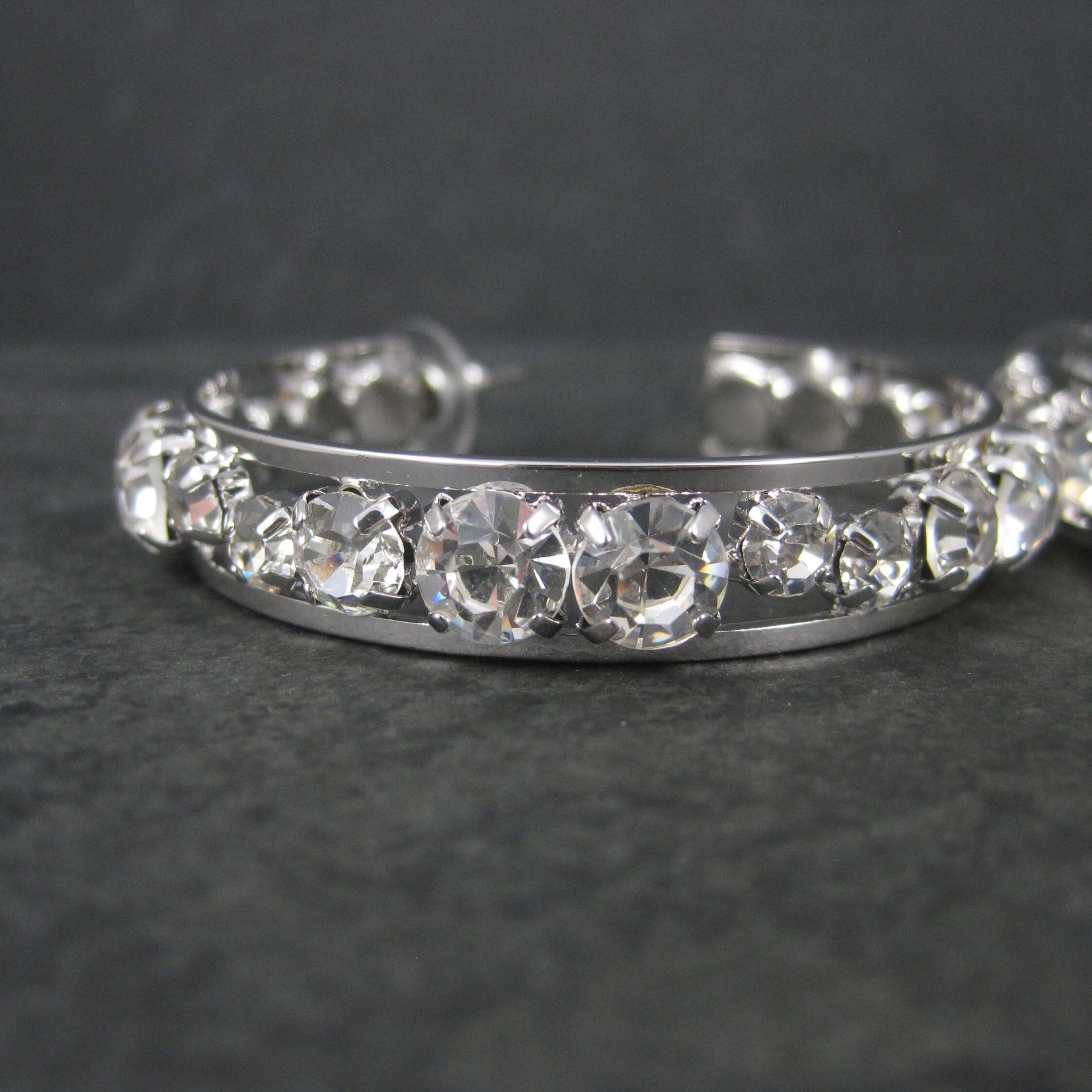 Huge 2.25 Inch Vintage Rhodium Plated Cubic Zirconia Hoop Earrings
