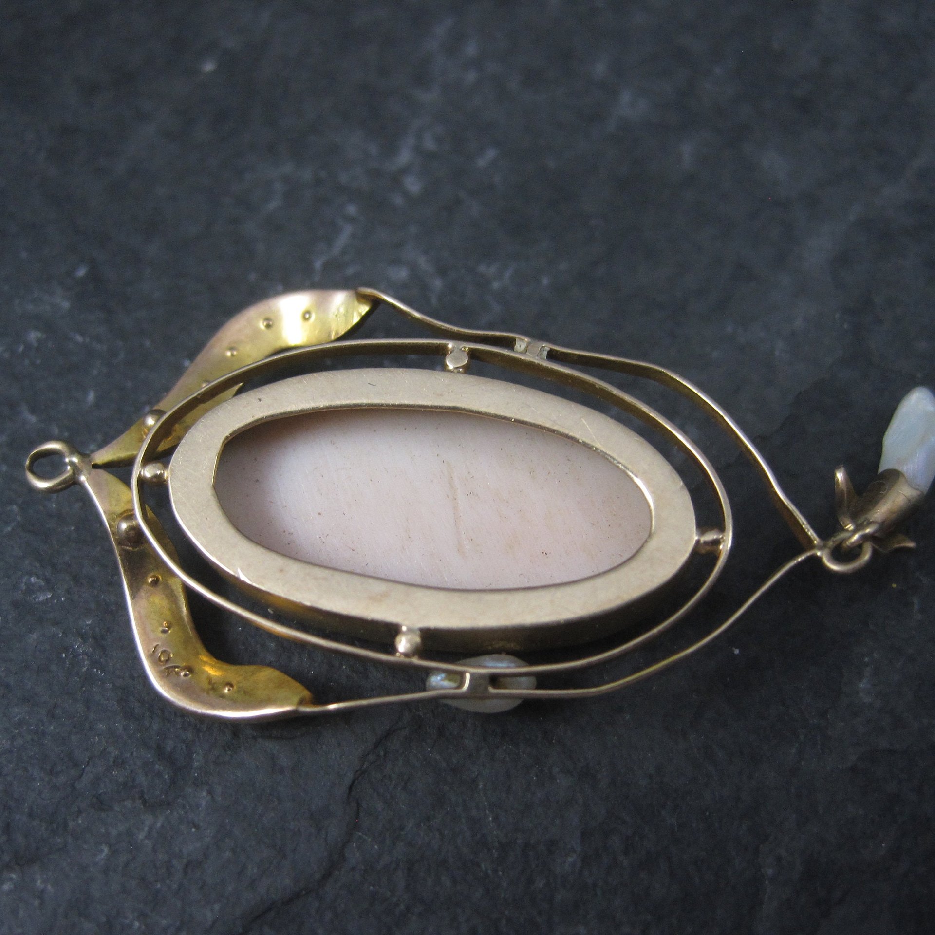 Antique 10K Seed Pearl Cameo Pendant