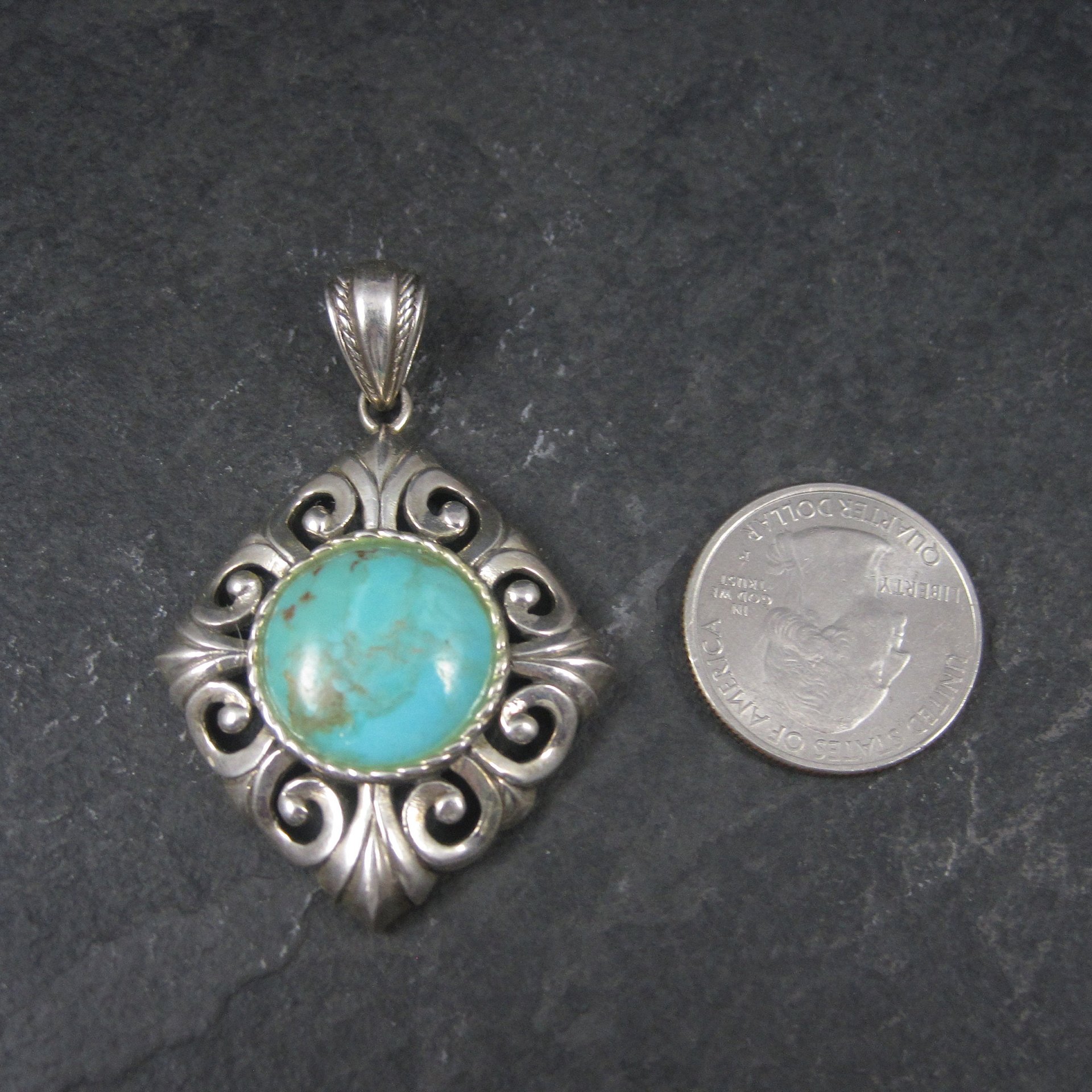 Vintage 90s Sterling Turquoise Pendant Thailand