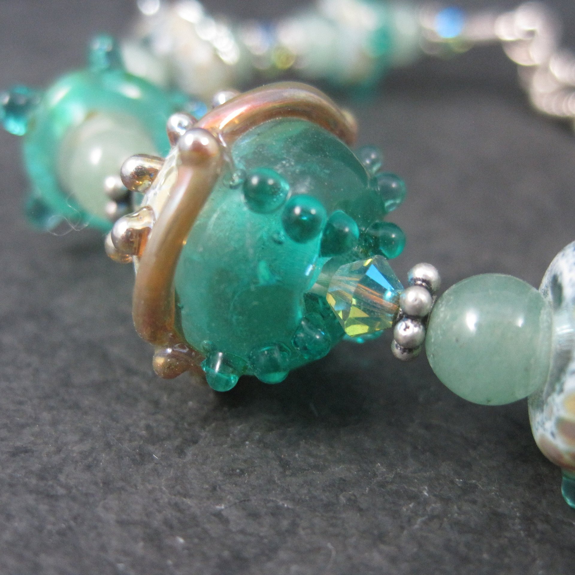 Art Glass Green Lampwork Toggle Bracelet 8 Inches