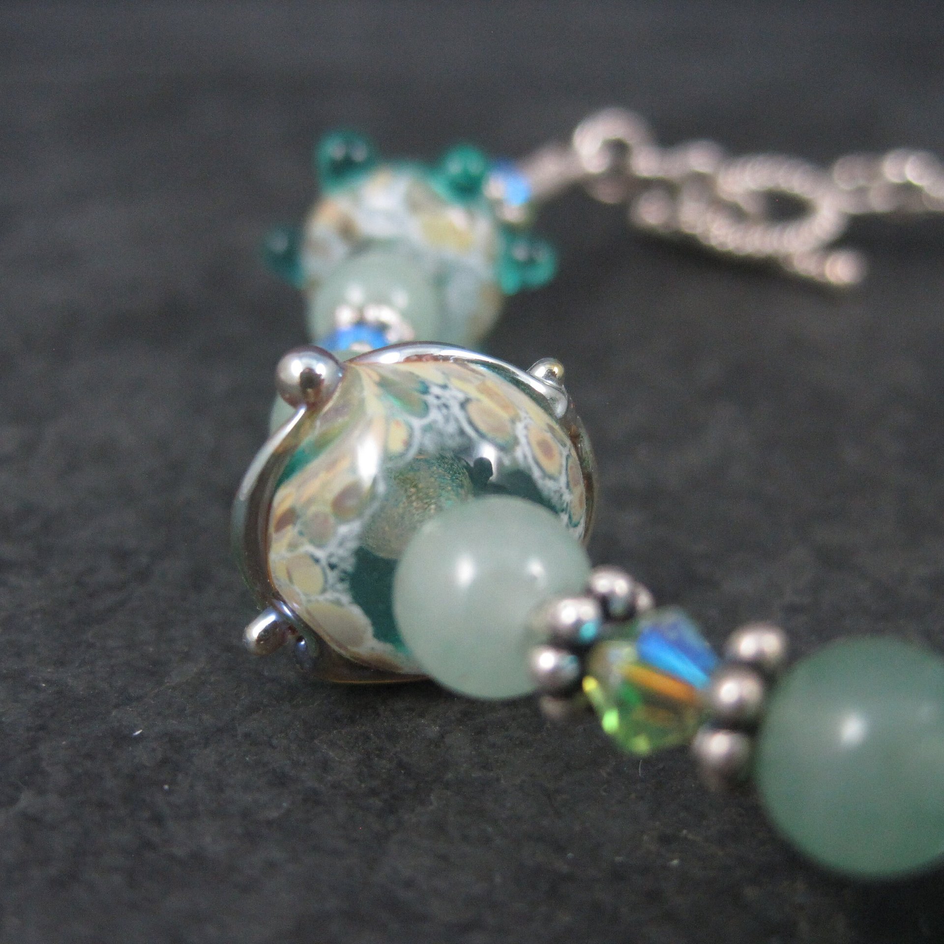 Art Glass Green Lampwork Toggle Bracelet 8 Inches
