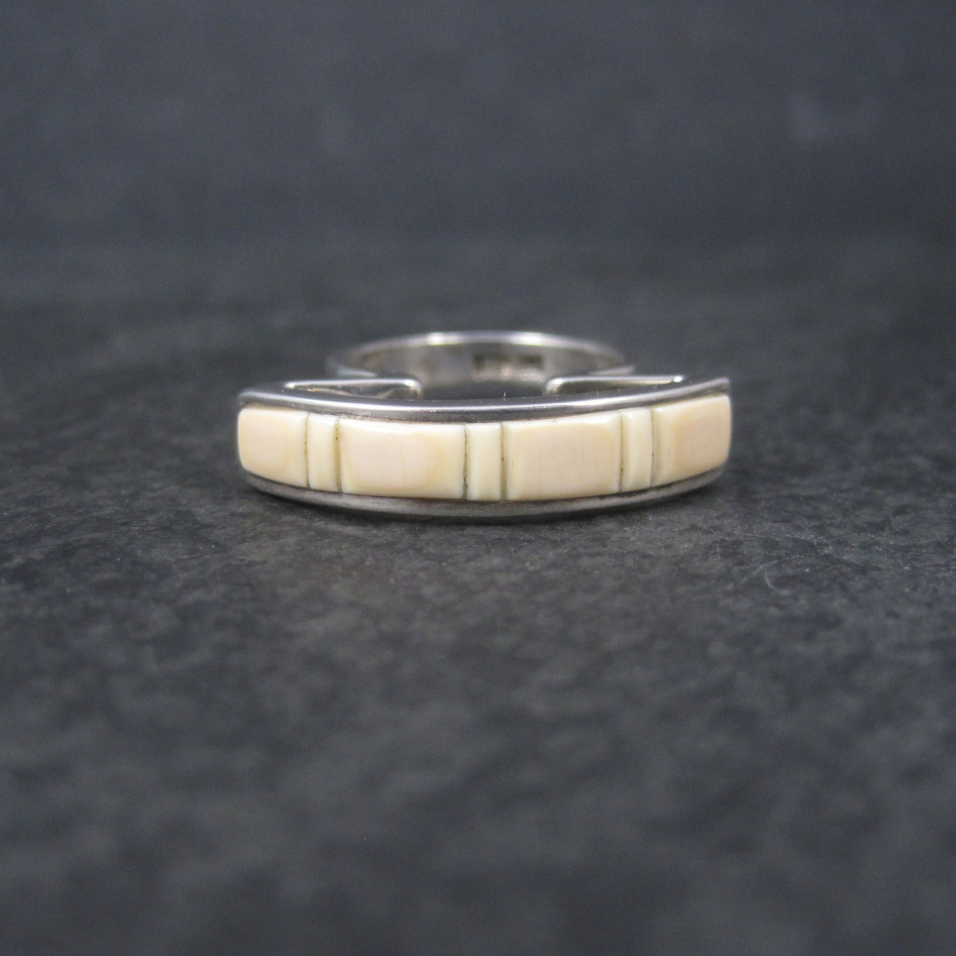 Unique Southwestern Sterling Angel Skin Coral Inlay Ring Size 6