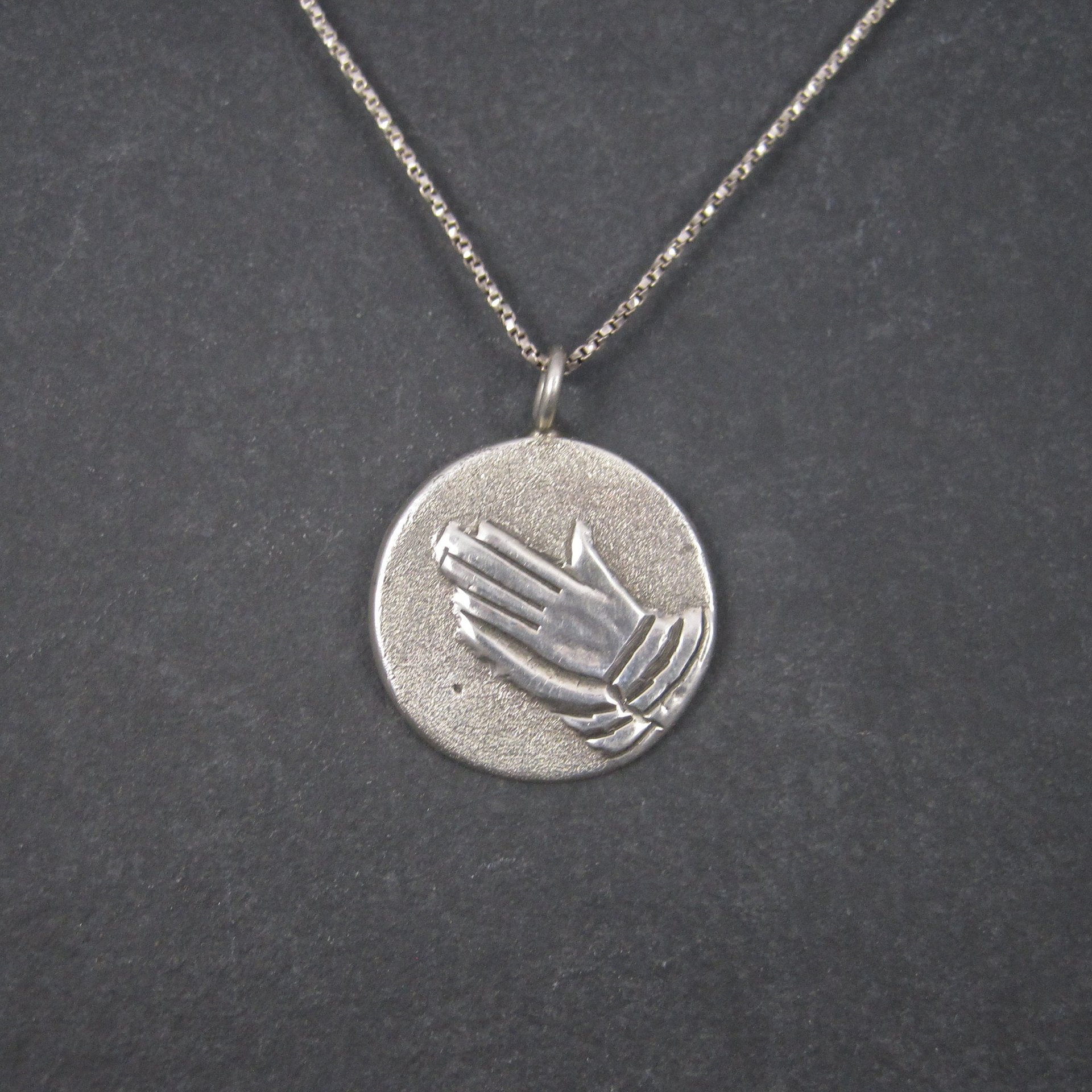 Vintage Sterling Praying Hands Pendant Necklace