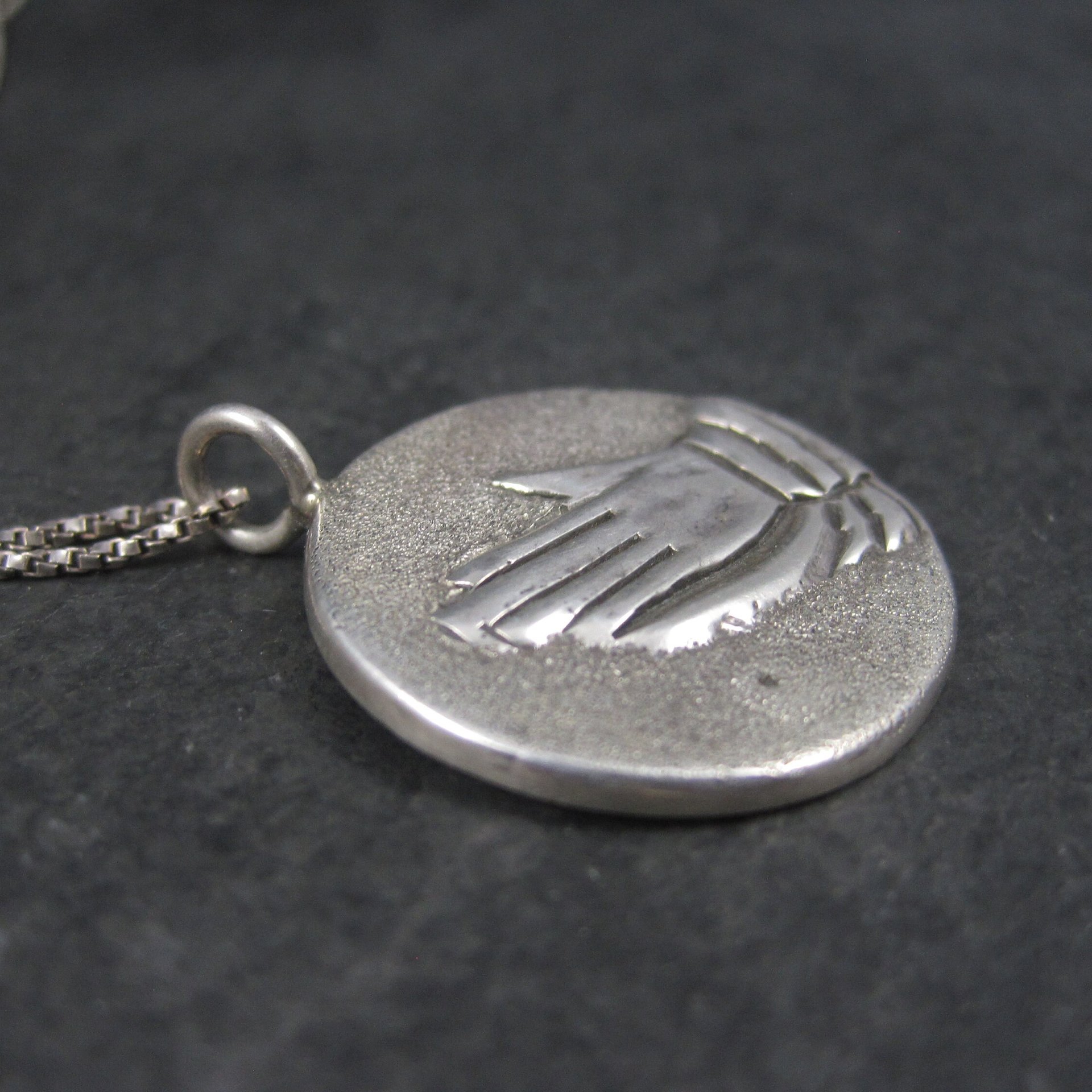 Vintage Sterling Praying Hands Pendant Necklace