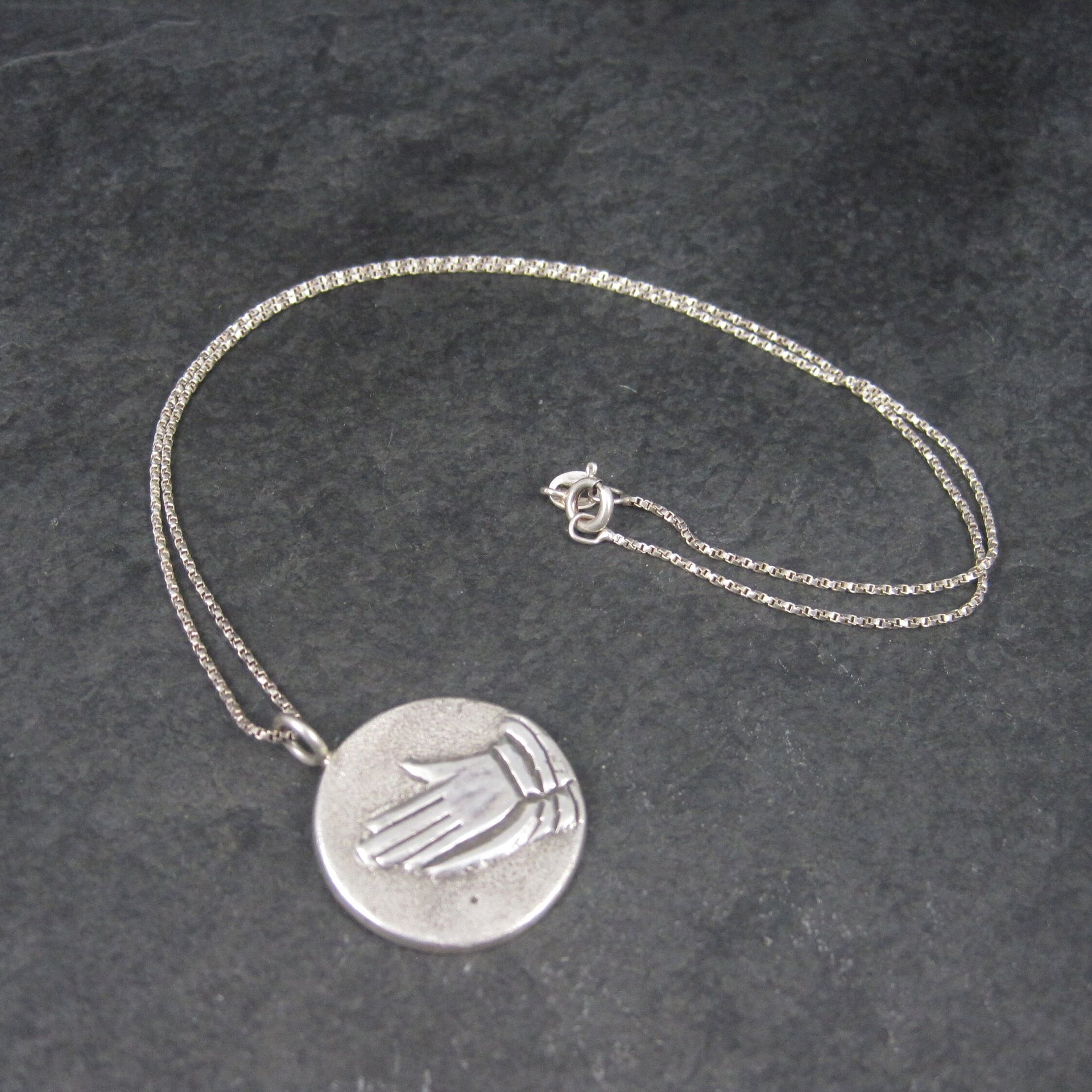 Vintage Sterling Praying Hands Pendant Necklace