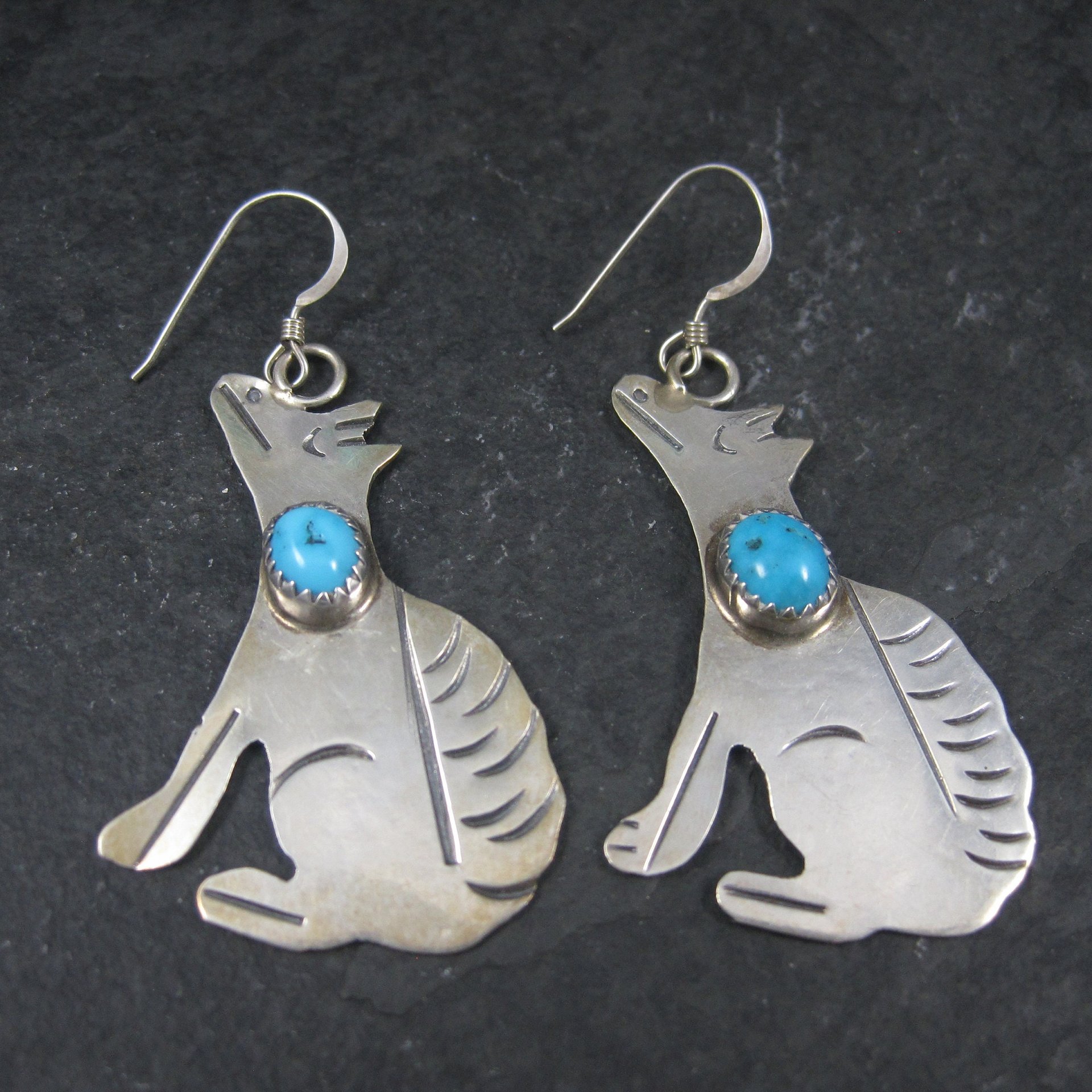 Vintage Southwestern Sterling Coyote Turquoise Earrings