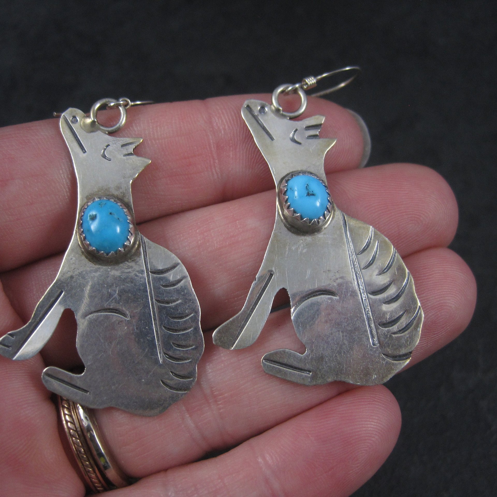 Vintage Southwestern Sterling Coyote Turquoise Earrings