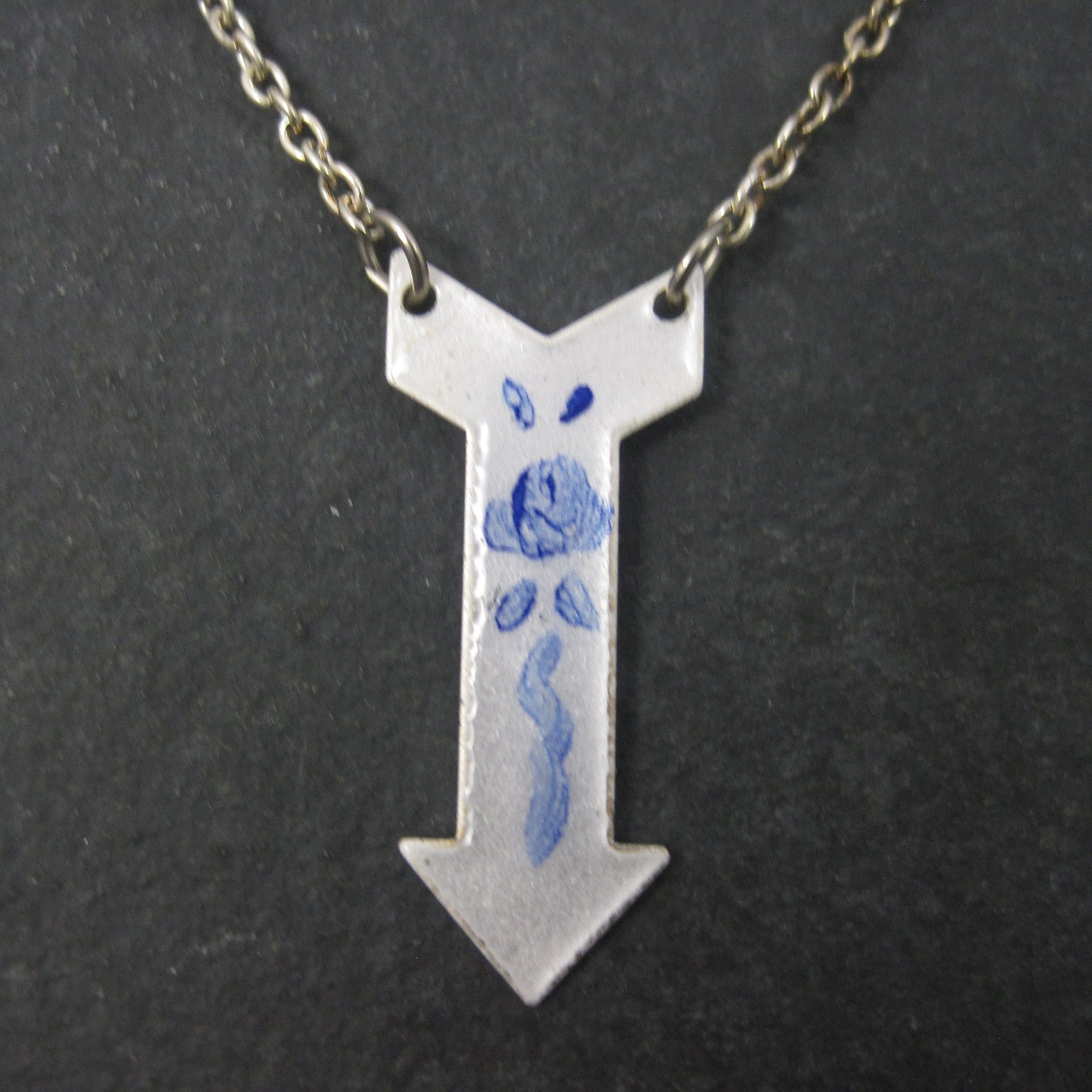 Vintage Blue White Guilloche Rose Arrow Pendant Necklace New Old Stock