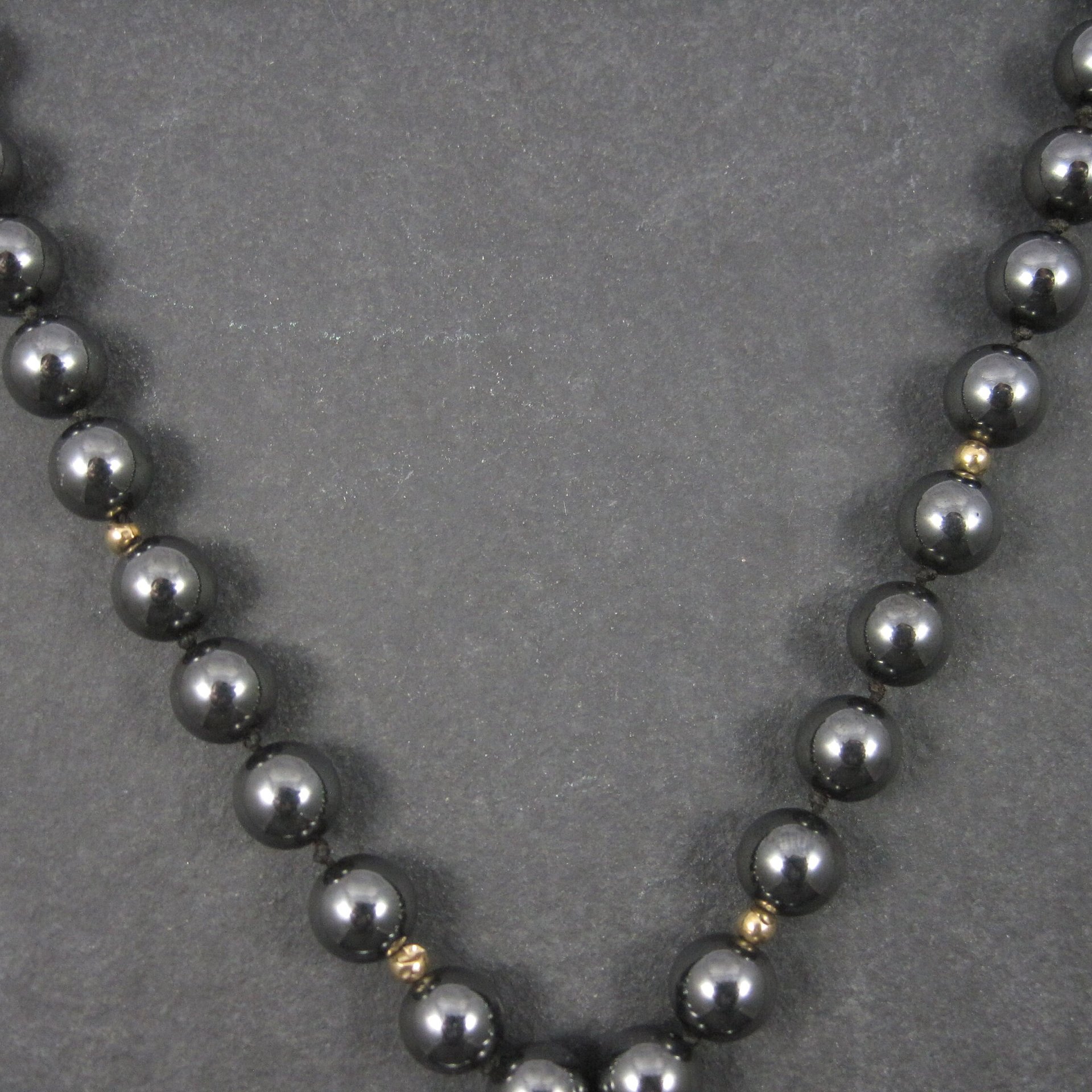 Vintage Carved Hematite Revolver Bead Necklace 24 Inches