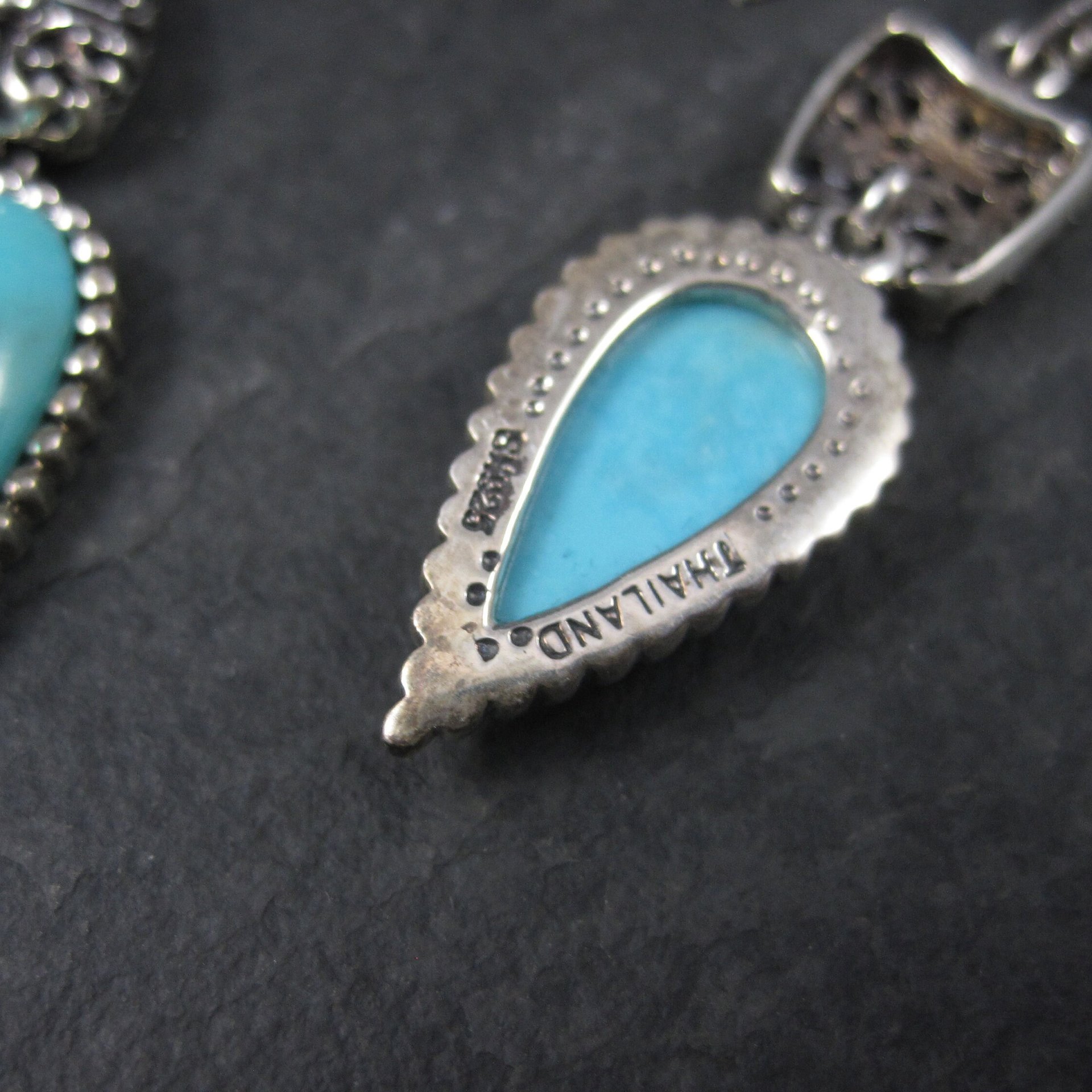 Long Vintage Sterling Balinese Turquoise Earrings