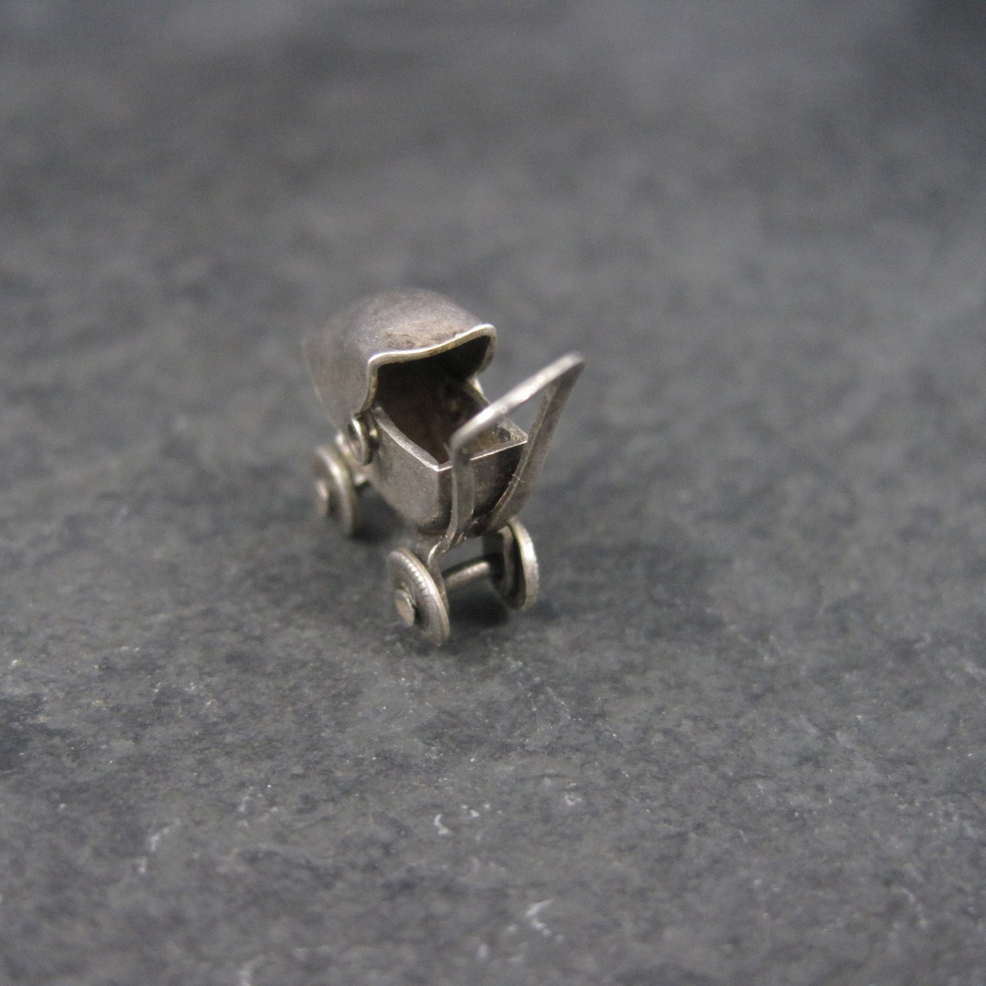 Tiny Antique Mexican Sterling Articulated Baby Stroller Charm