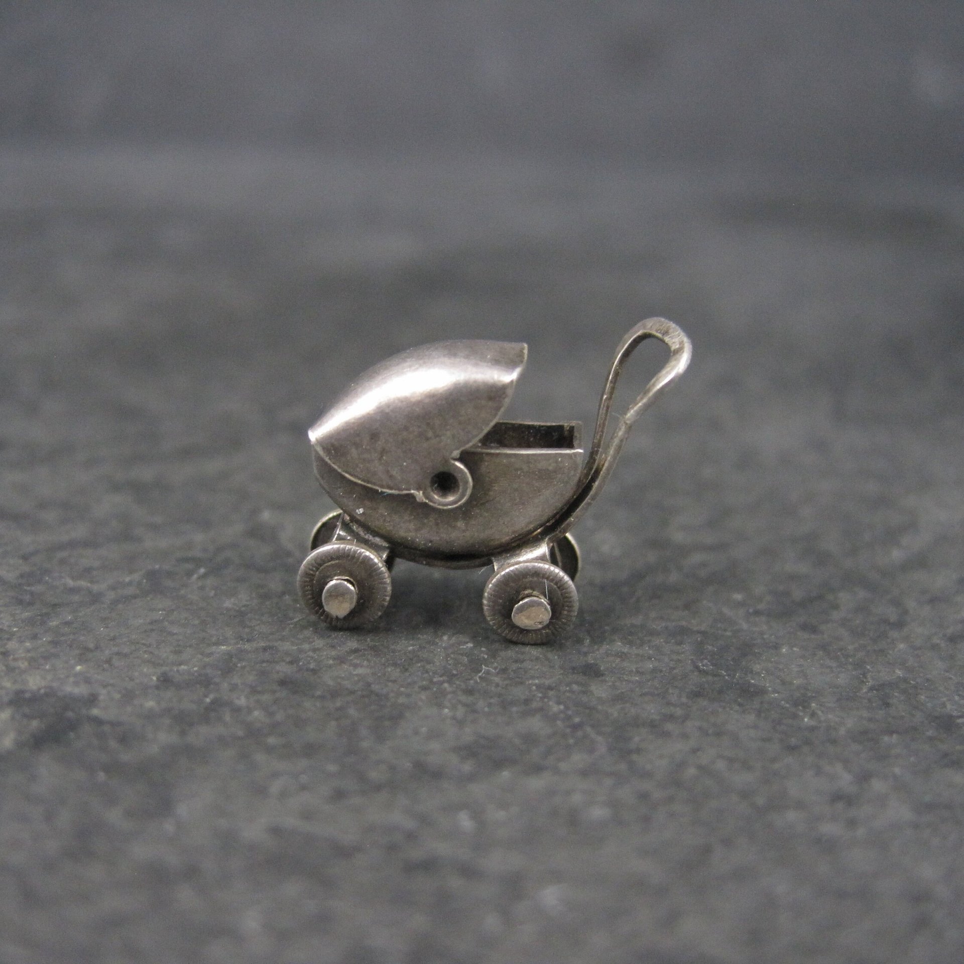 Tiny Antique Mexican Sterling Articulated Baby Stroller Charm