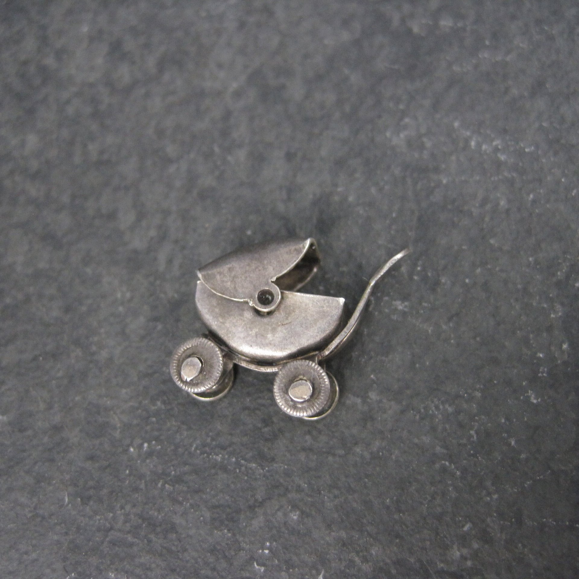 Tiny Antique Mexican Sterling Articulated Baby Stroller Charm