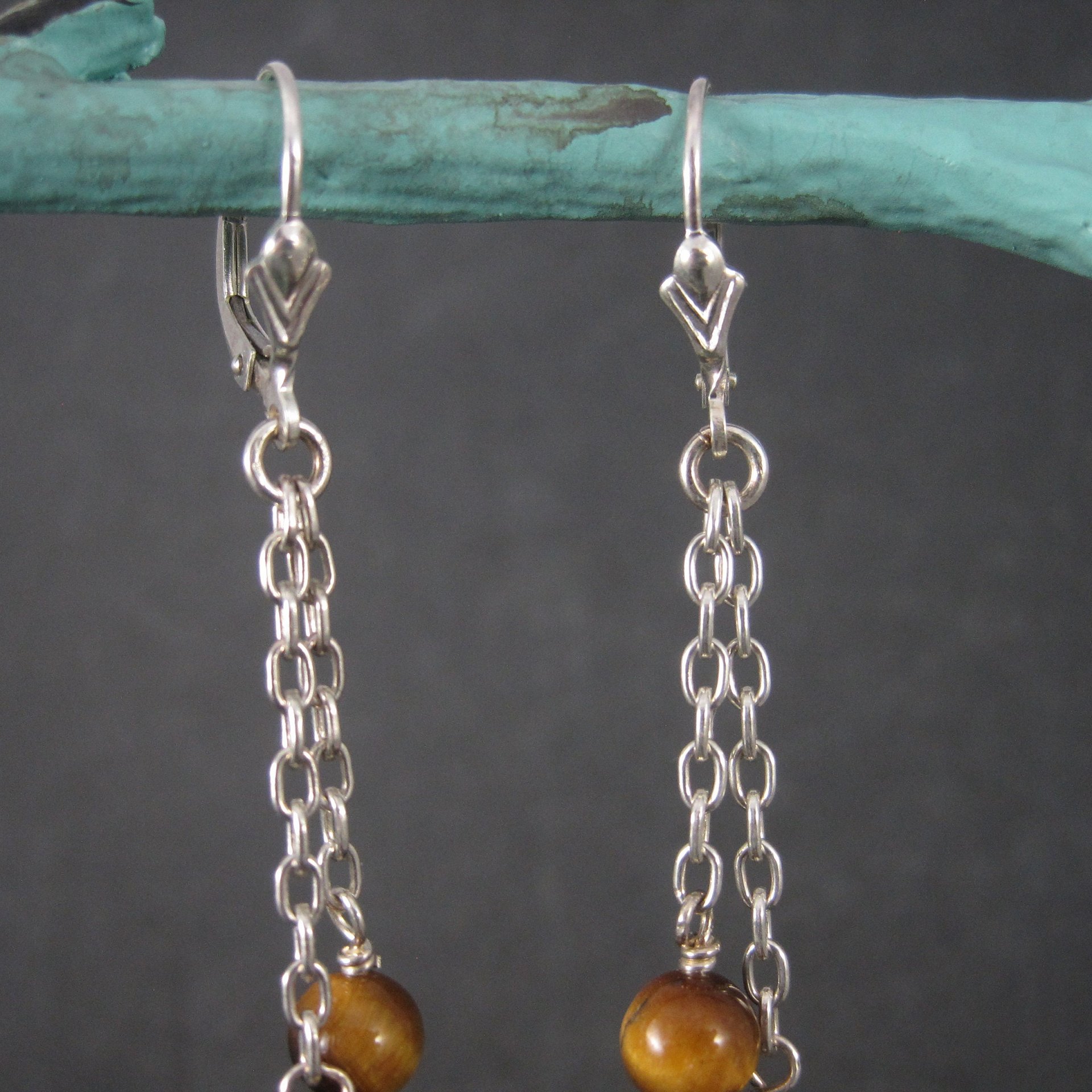 Sterling Leverback Tigers Eye Earrings