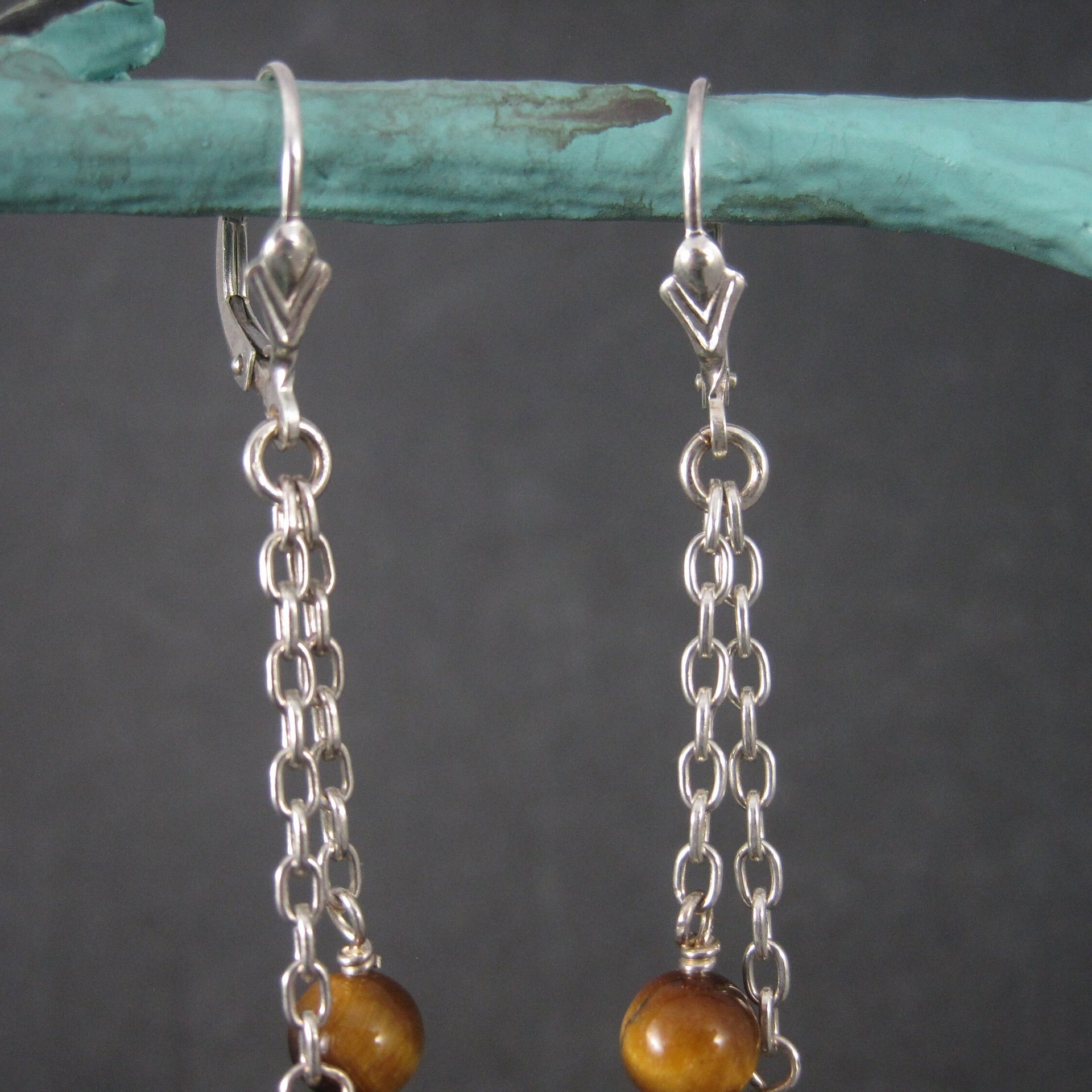 Sterling Leverback Tigers Eye Earrings