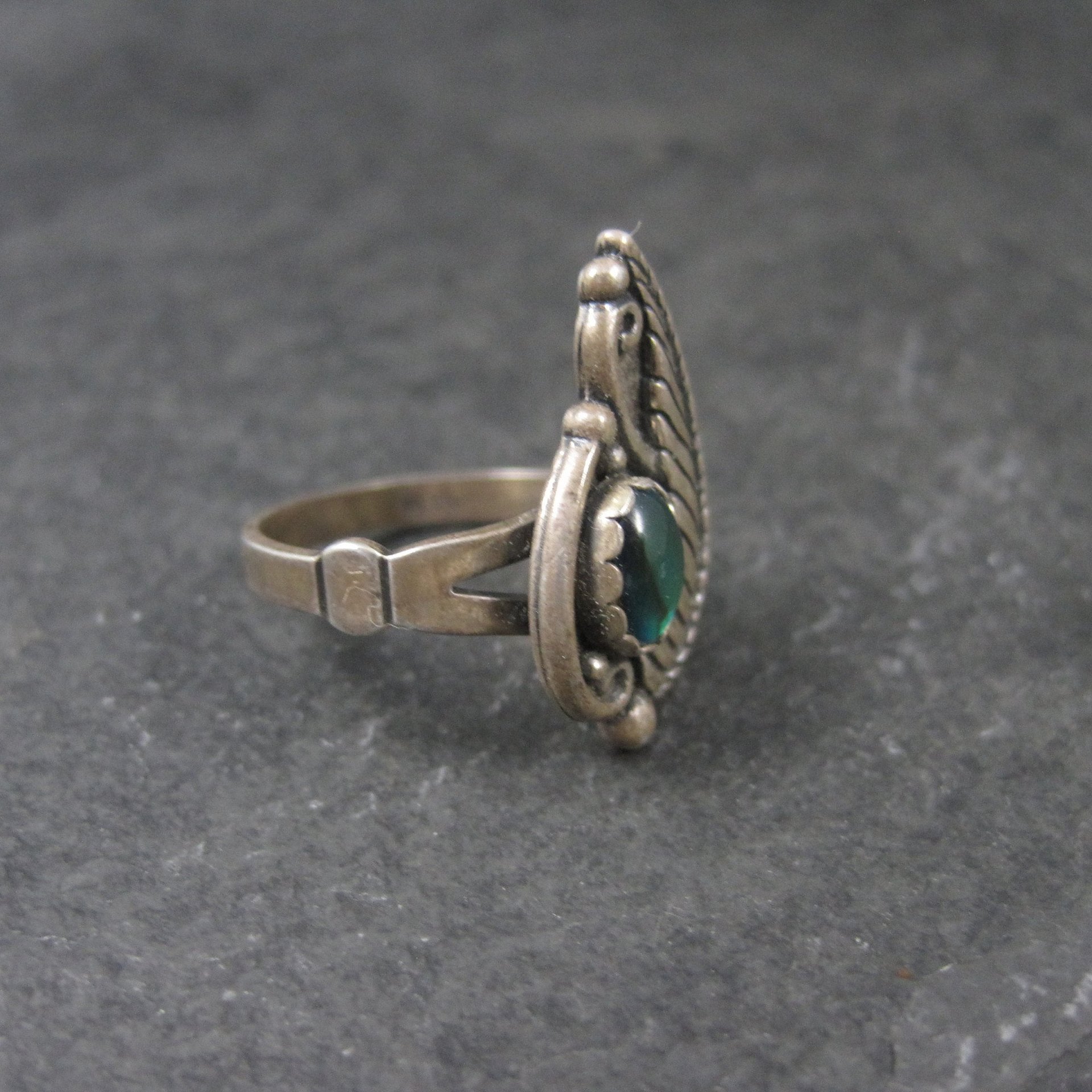 Vintage Southwestern Sterling Paua Shell Feather Ring Size 5.5