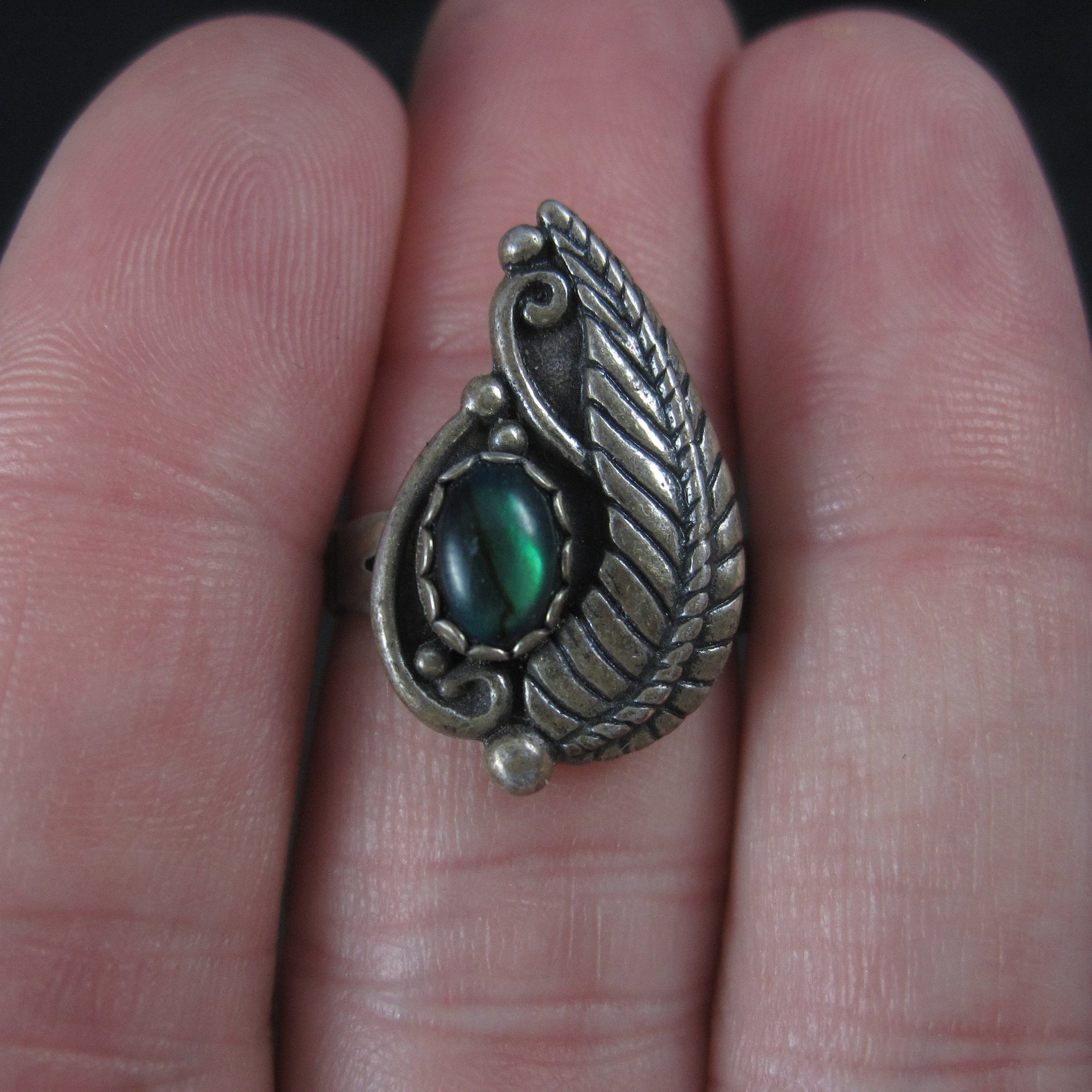 Vintage Southwestern Sterling Paua Shell Feather Ring Size 5.5