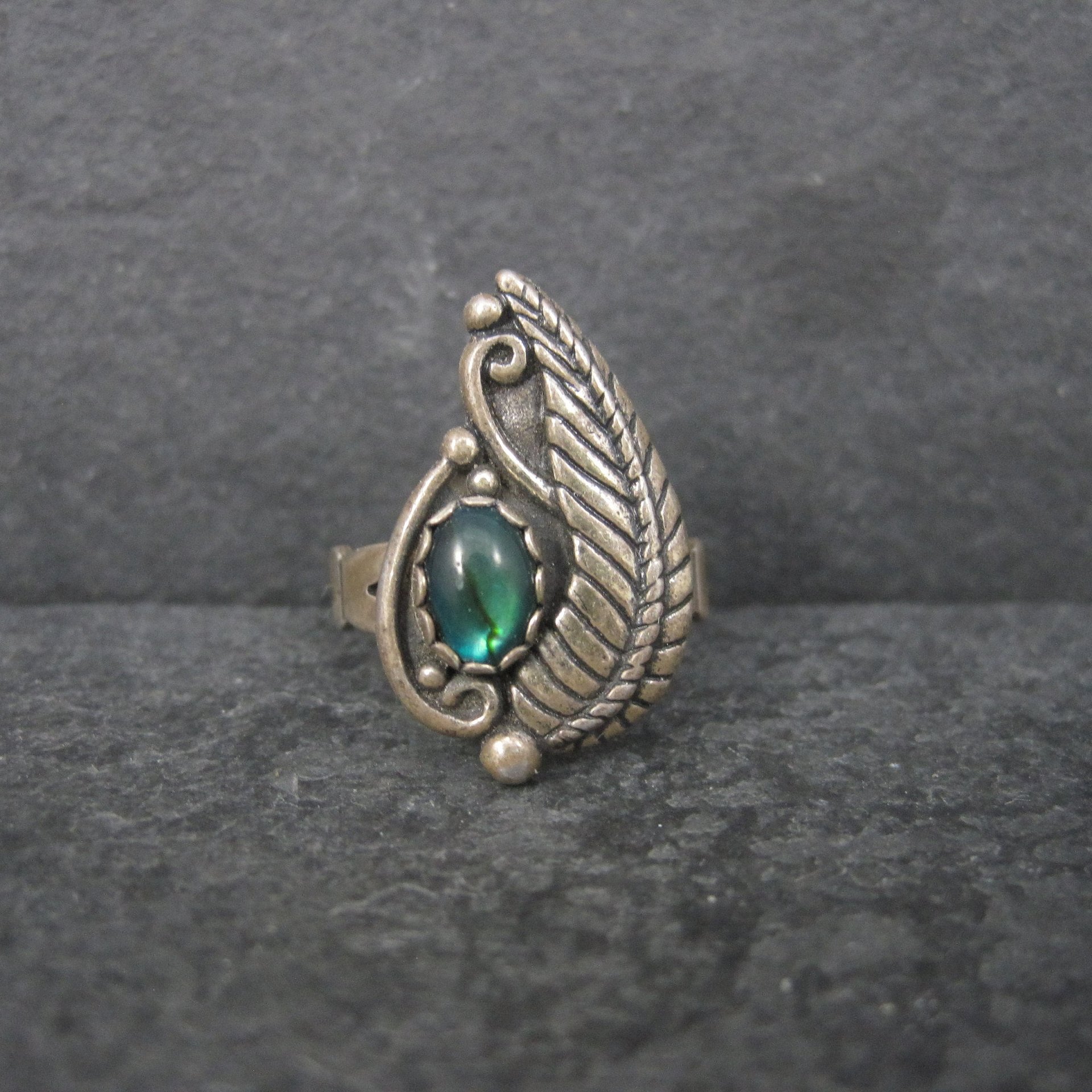 Vintage Southwestern Sterling Paua Shell Feather Ring Size 5.5