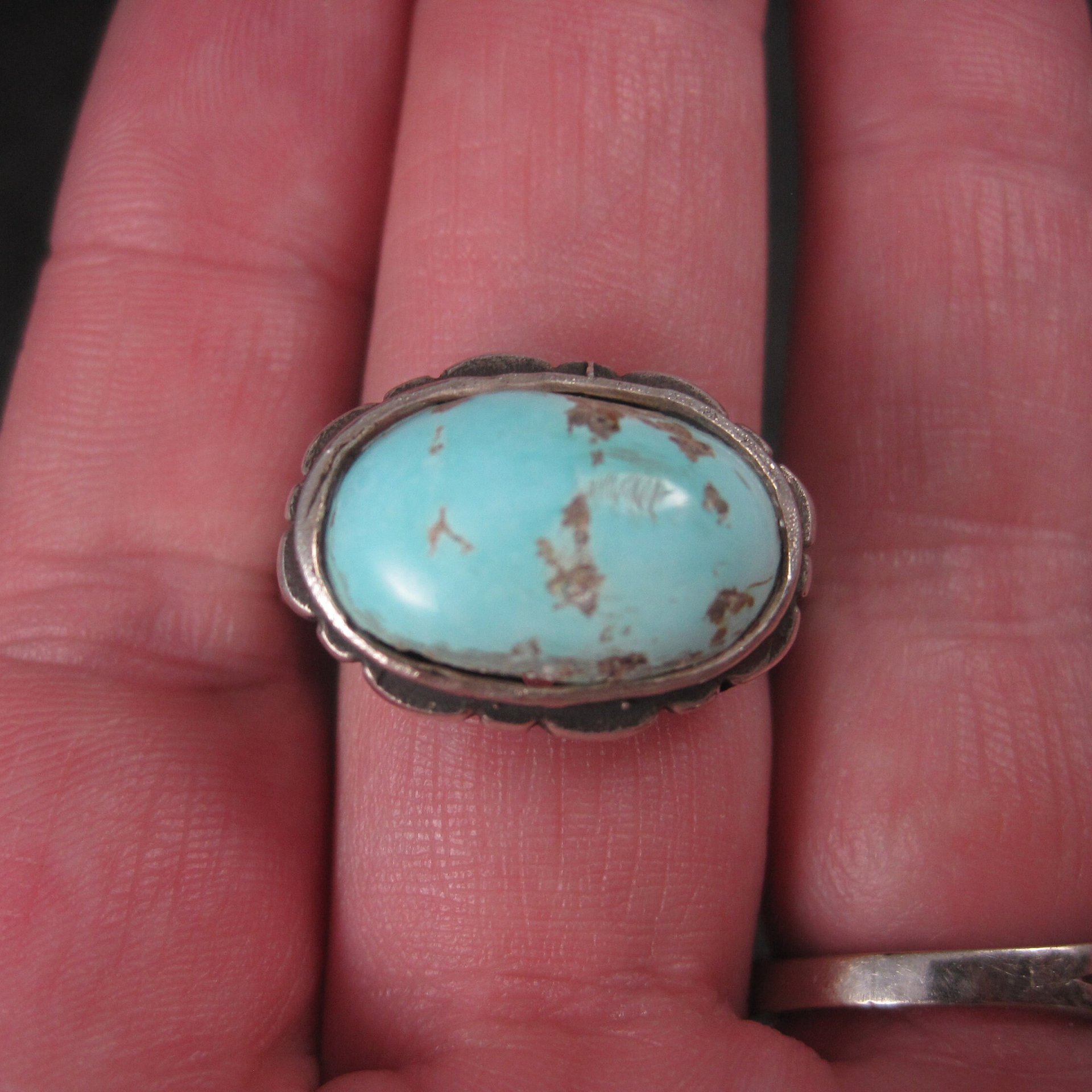 Unusual Vintage Sterling Turquoise Ring Size 9.75