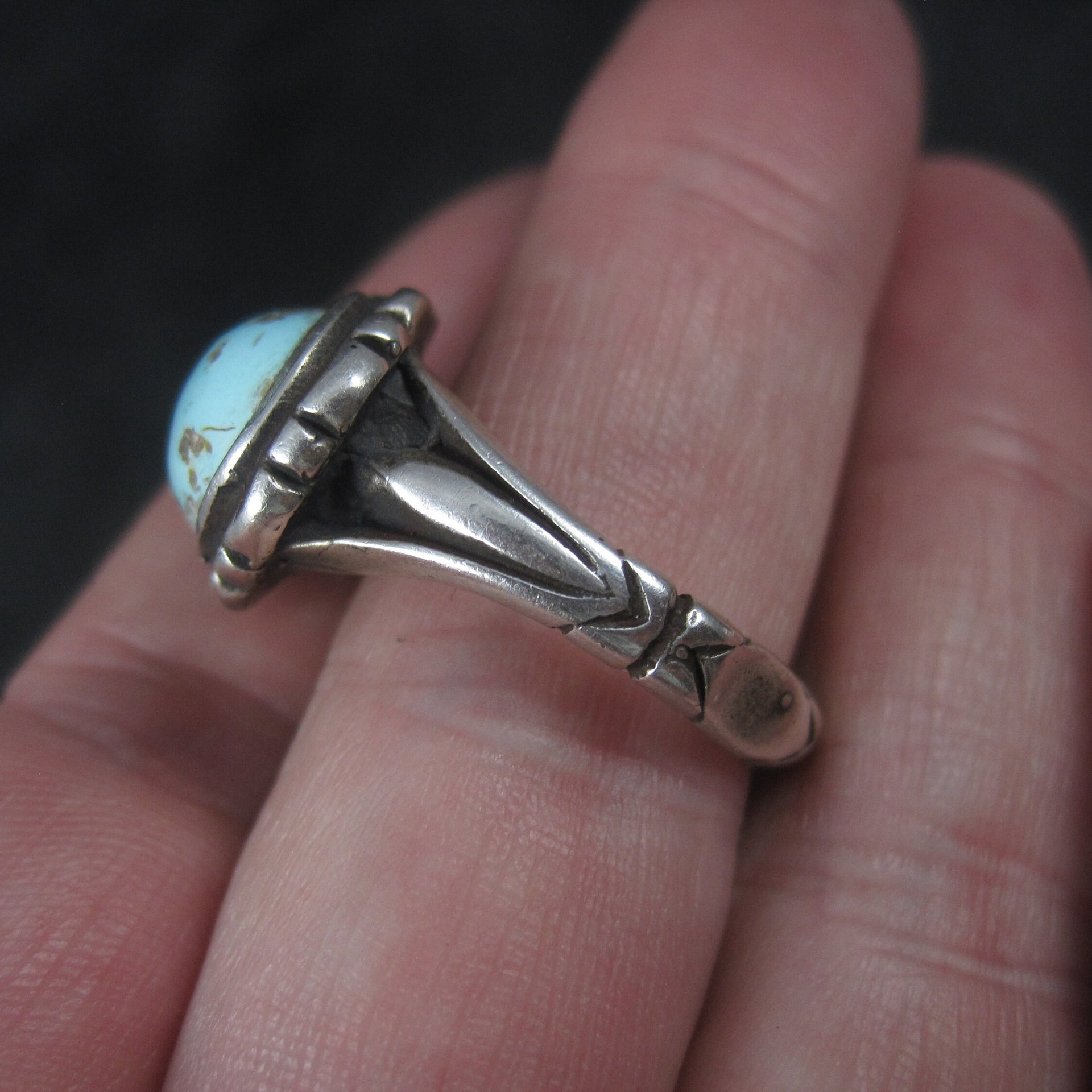 Unusual Vintage Sterling Turquoise Ring Size 9.75