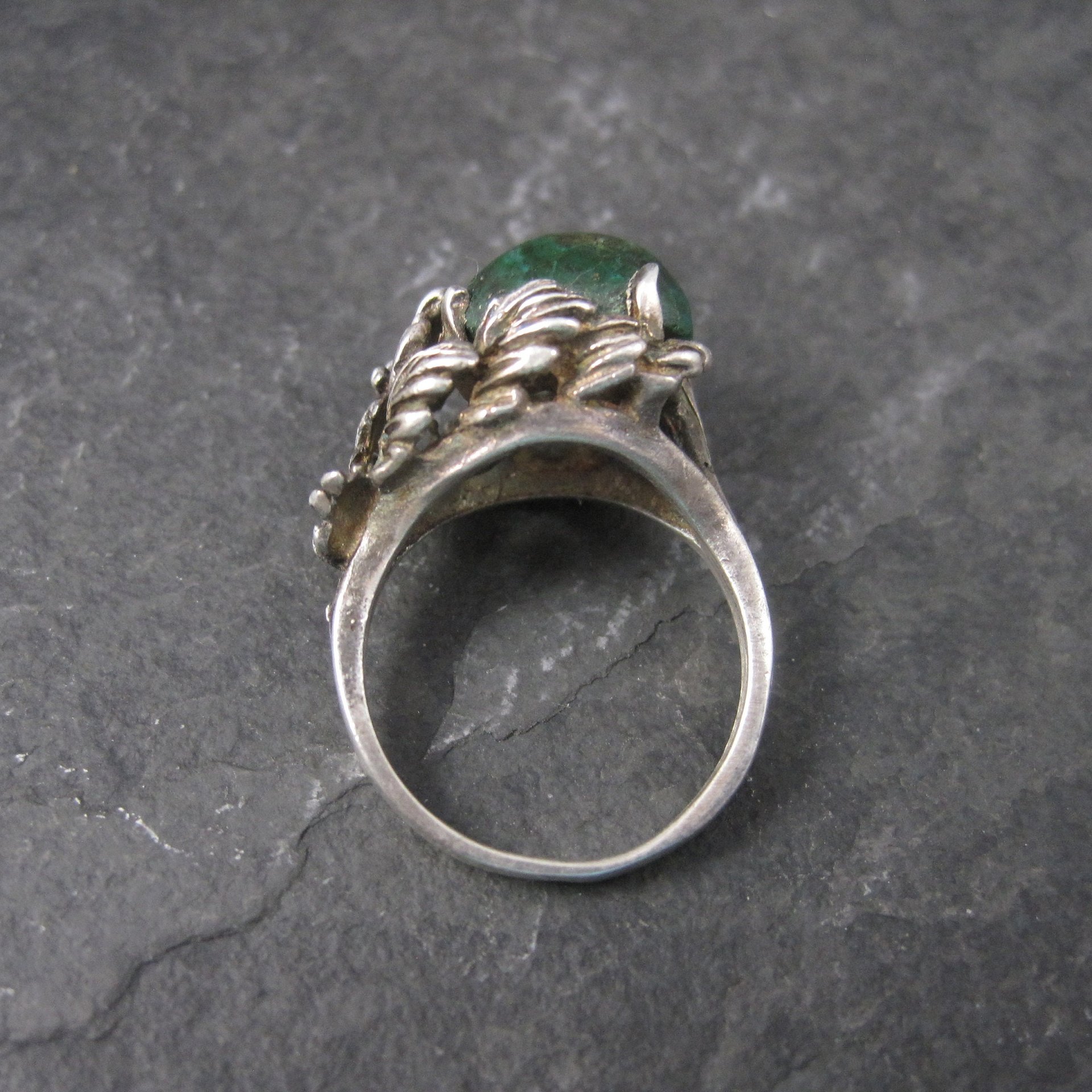 Unusual Vintage Sterling Chrysocolla Leaf Ring Size 5
