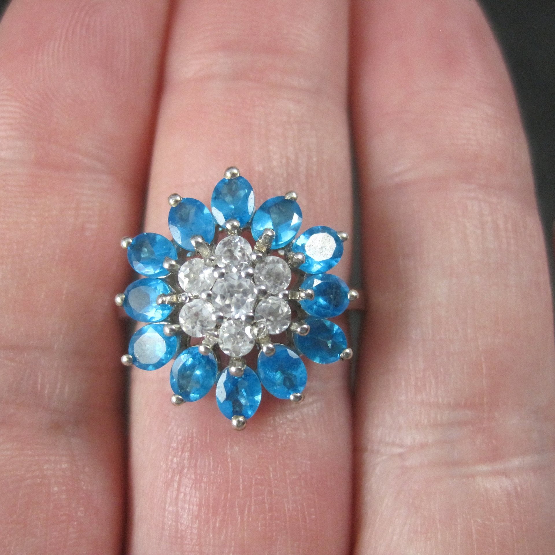Vintage Topaz Flower Ring Size 7 Sterling