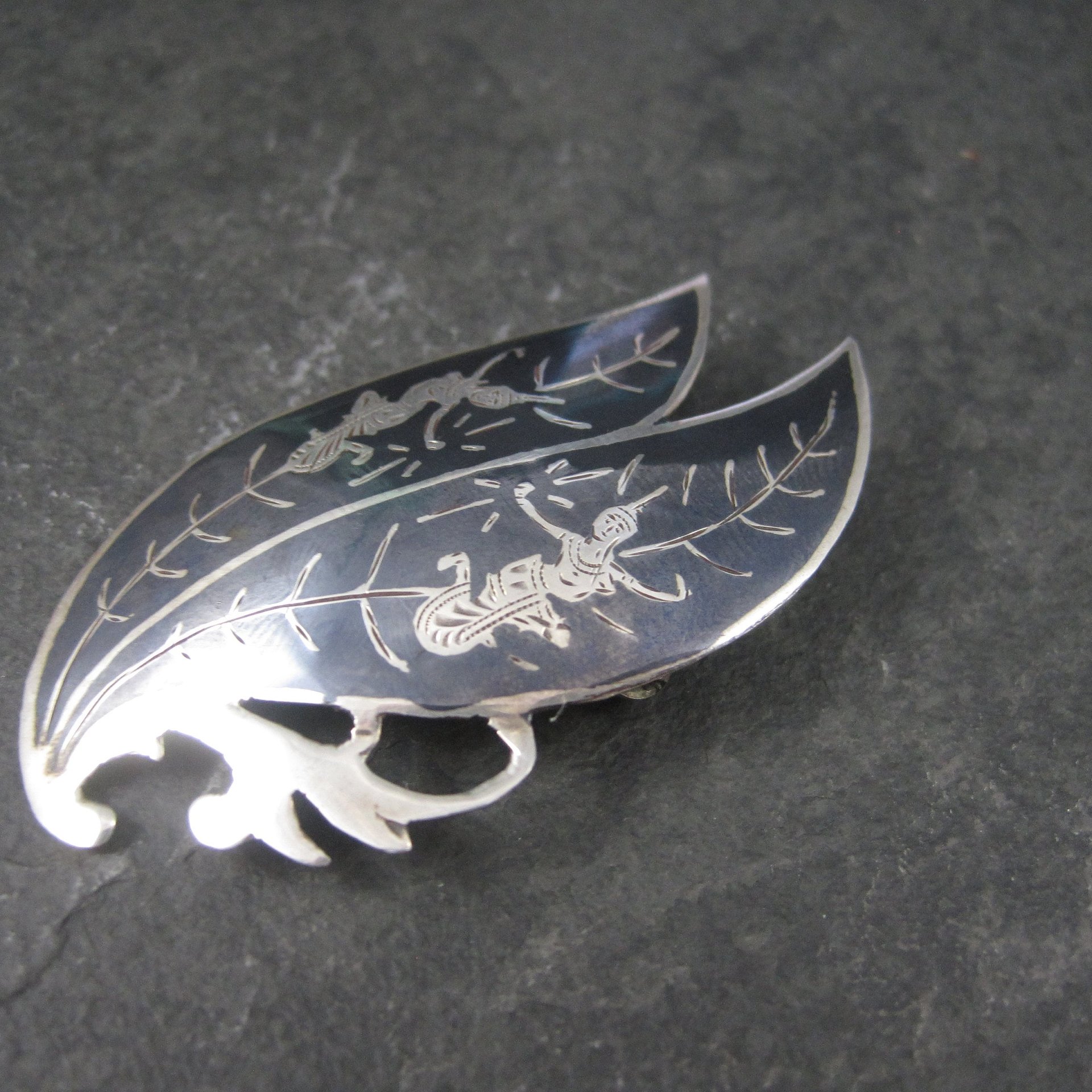 Vintage Siam Sterling Niello Goddess Brooch