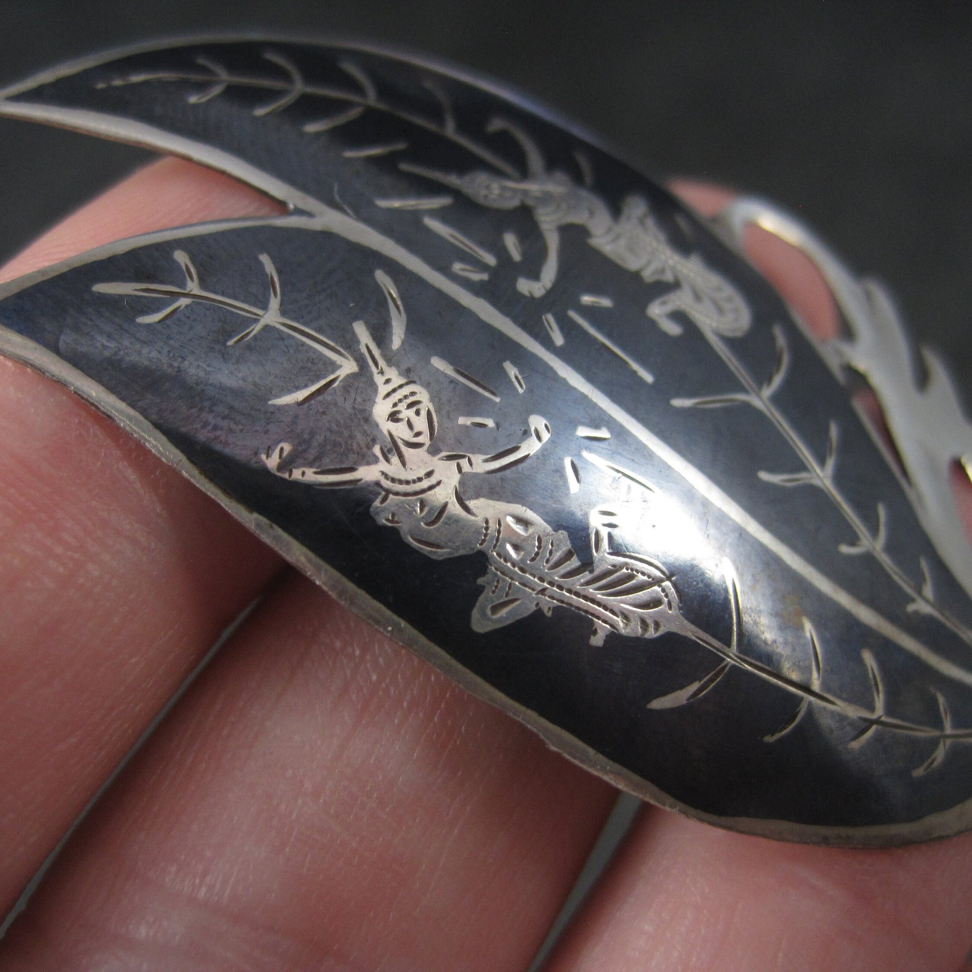 Vintage Siam Sterling Niello Goddess Brooch