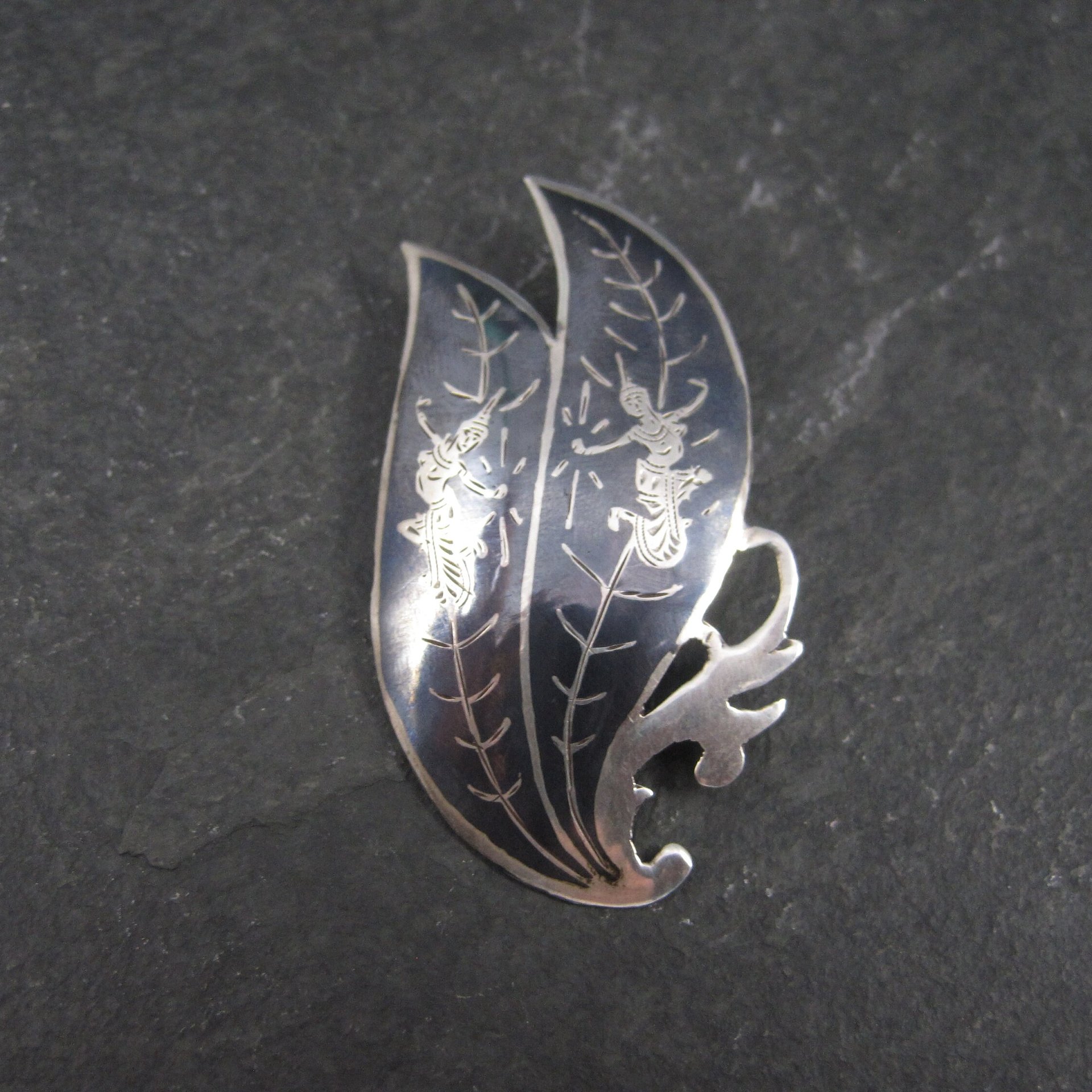 Vintage Siam Sterling Niello Goddess Brooch