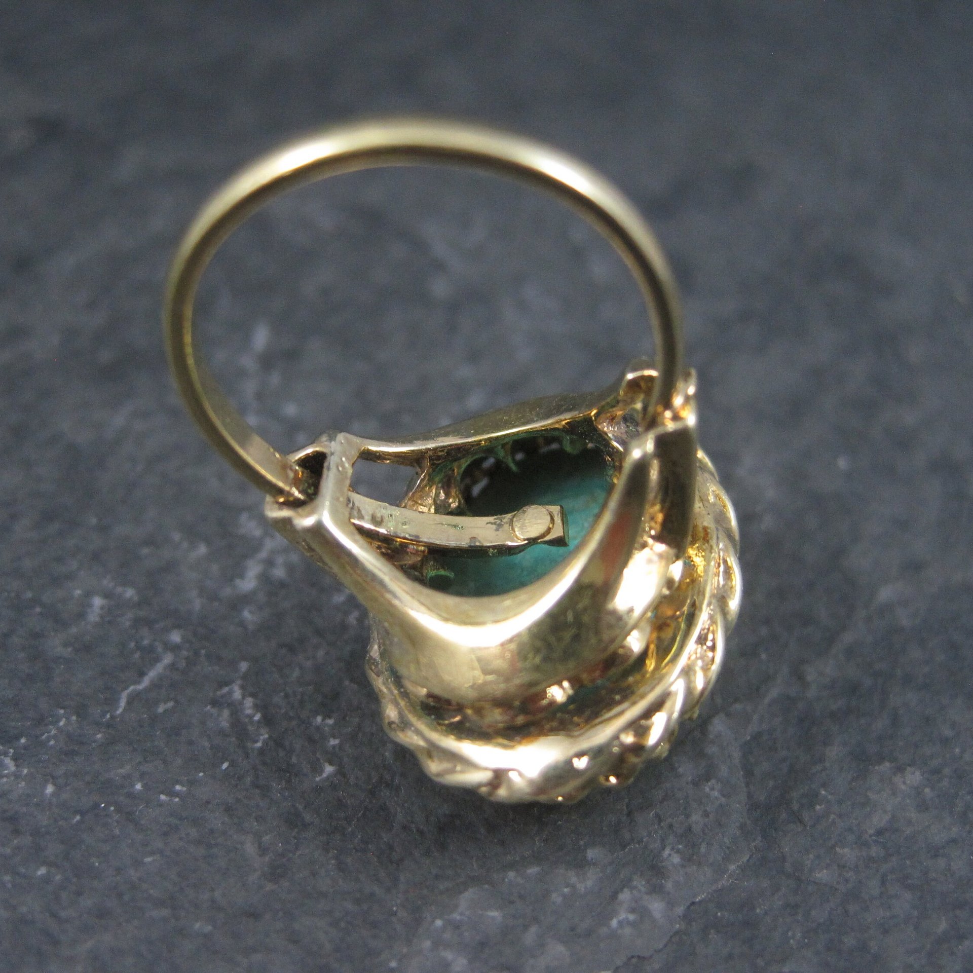 Vintage Vermeil Sterling Chrysocolla Ring Adjustable Size 6
