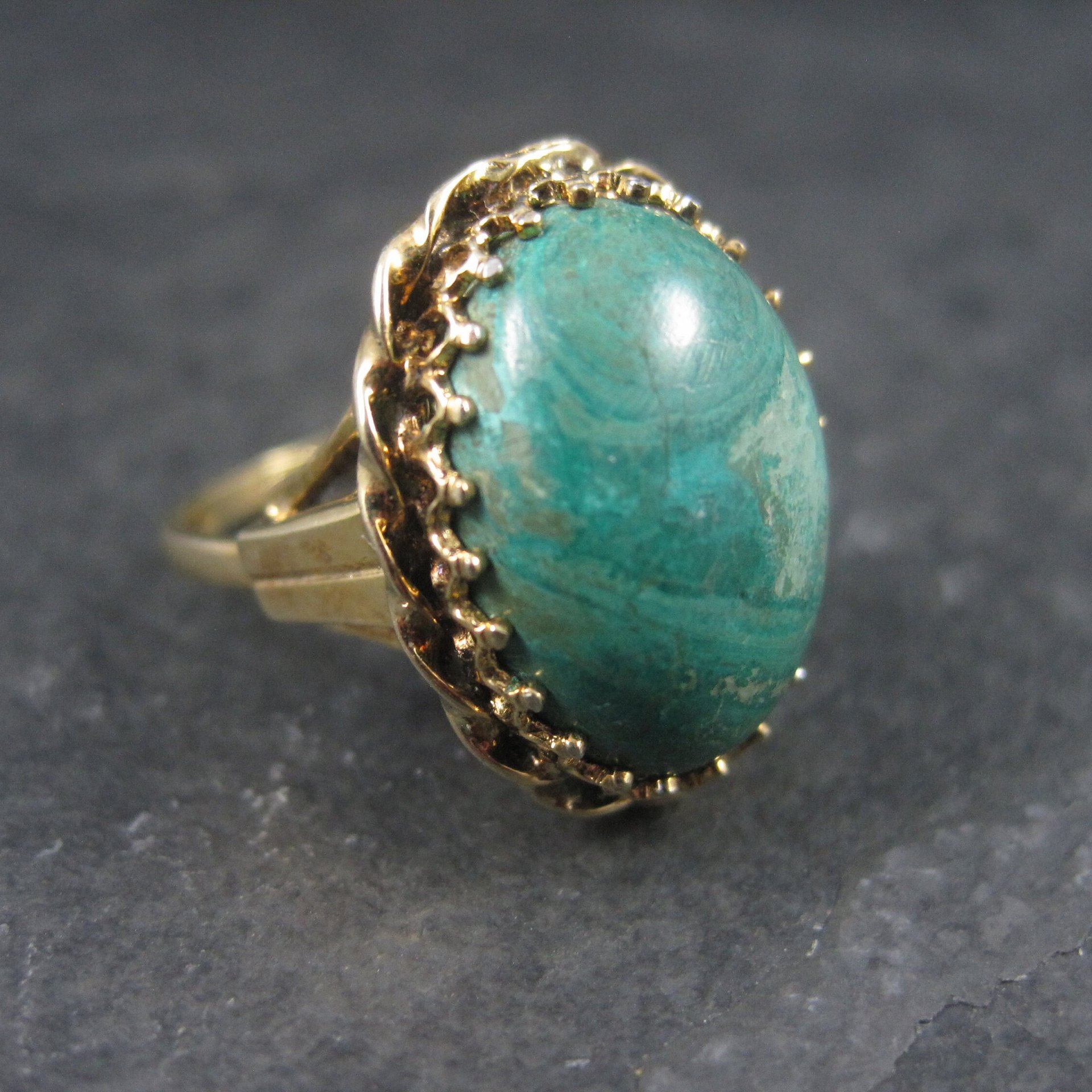 Vintage Vermeil Sterling Chrysocolla Ring Adjustable Size 6