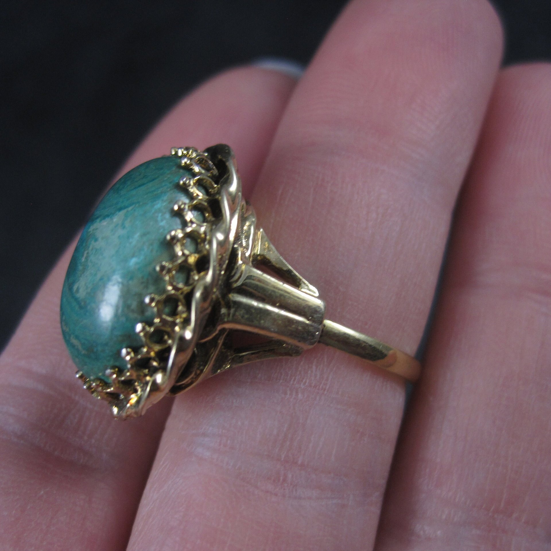 Vintage Vermeil Sterling Chrysocolla Ring Adjustable Size 6