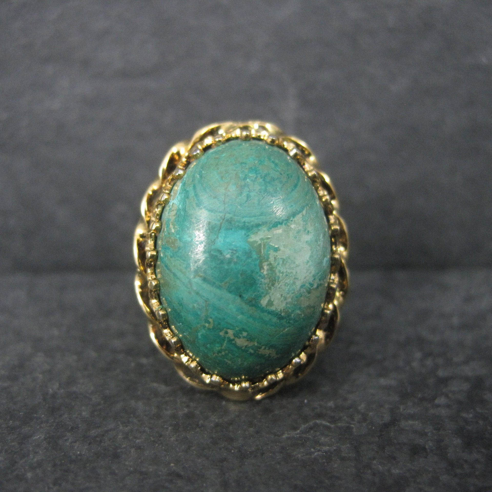 Vintage Vermeil Sterling Chrysocolla Ring Adjustable Size 6