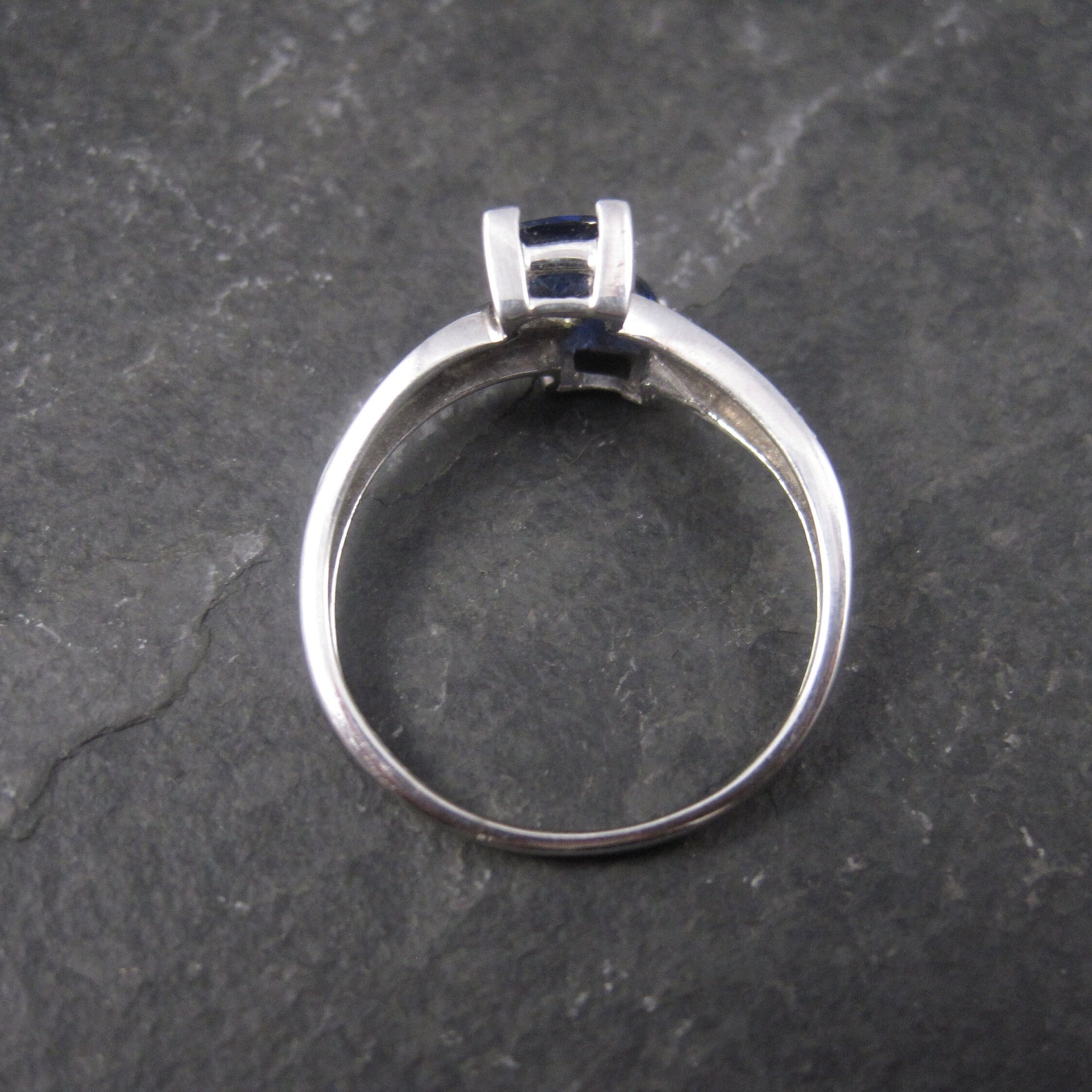 Vintage 90s 10K White Gold Sapphire Diamond Ring Size 9.75
