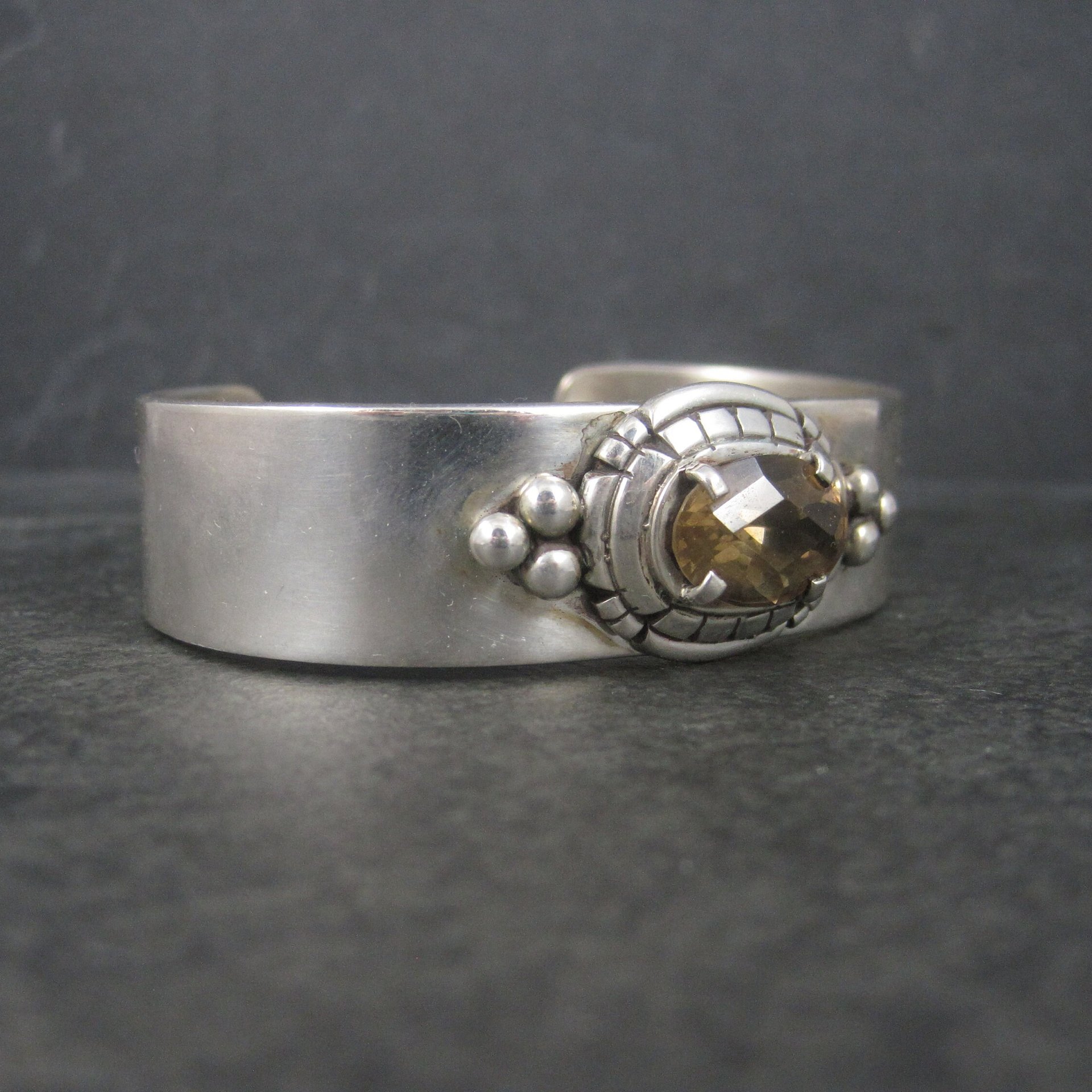 Heavy Southwestern Sterling Citrine Cuff Bracelet 6.5 Inches