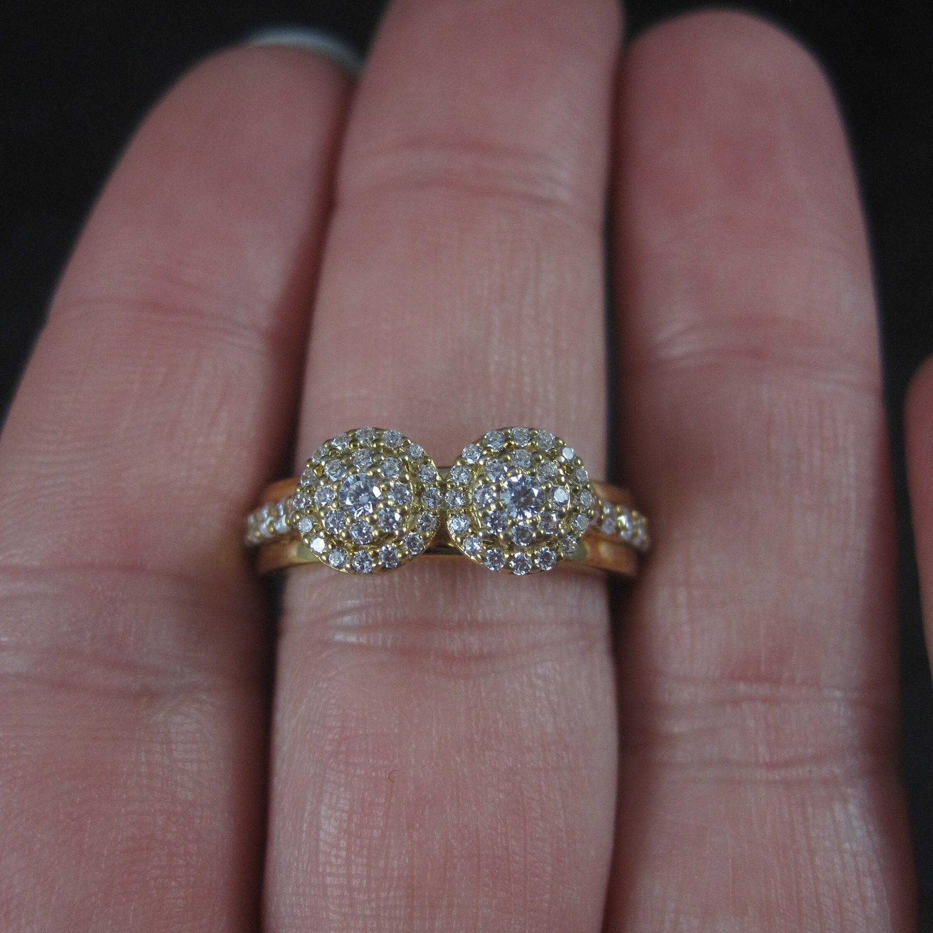 Vintage 14K Vermeil Sterling Double Head CZ Cluster Ring Size 6.5