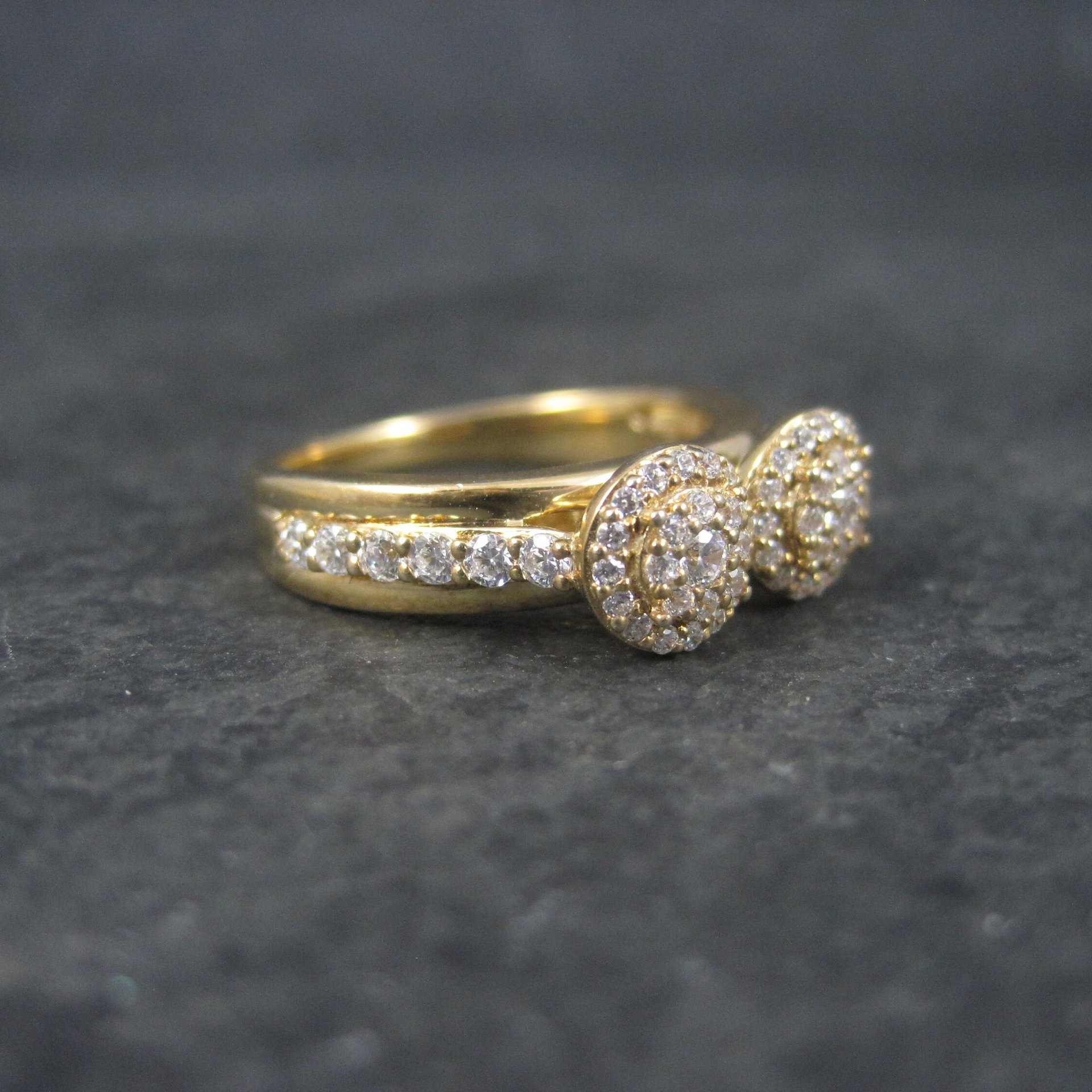 Vintage 14K Vermeil Sterling Double Head CZ Cluster Ring Size 6.5