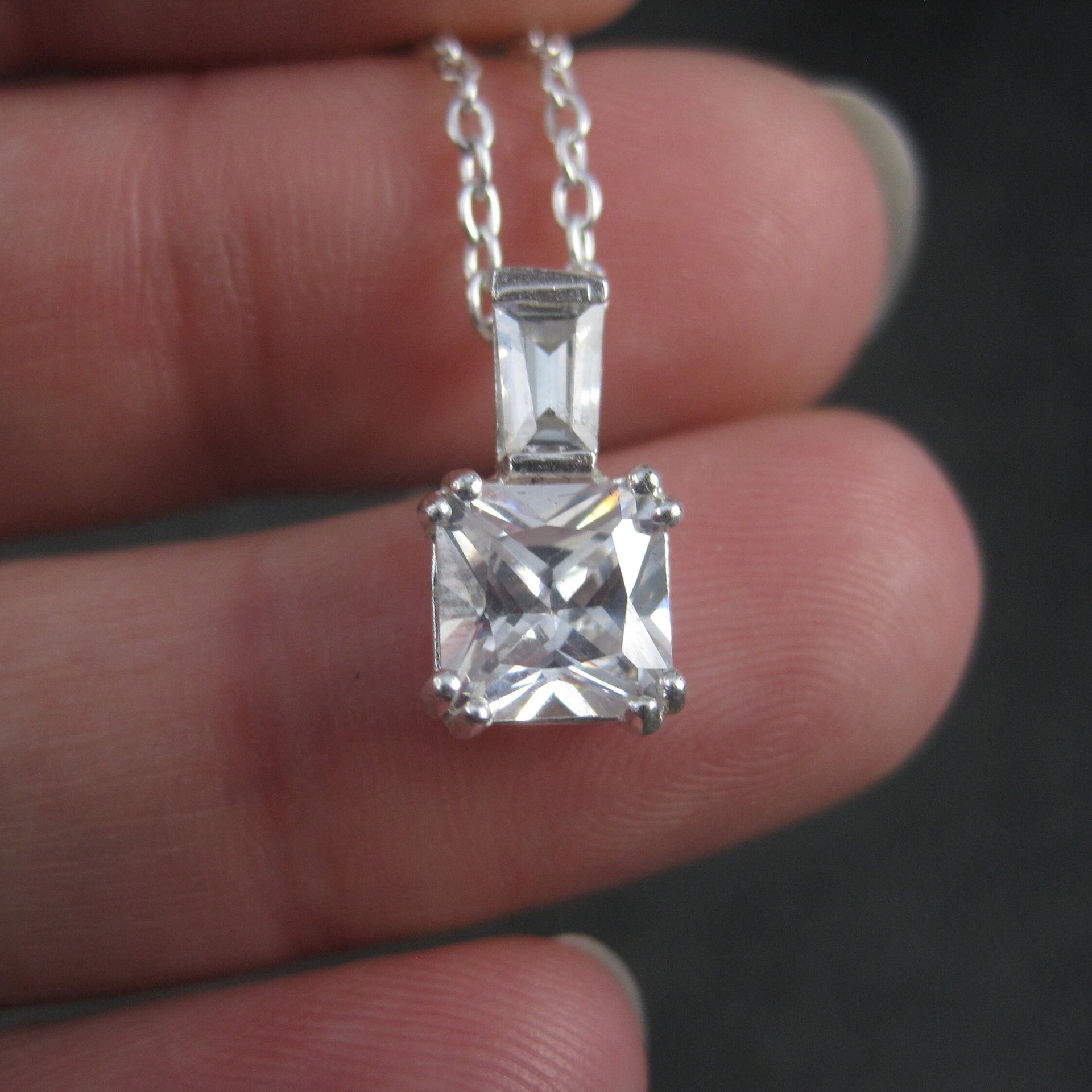 Dainty Vintage Sterling Cubic Zirconia Pendant Necklace