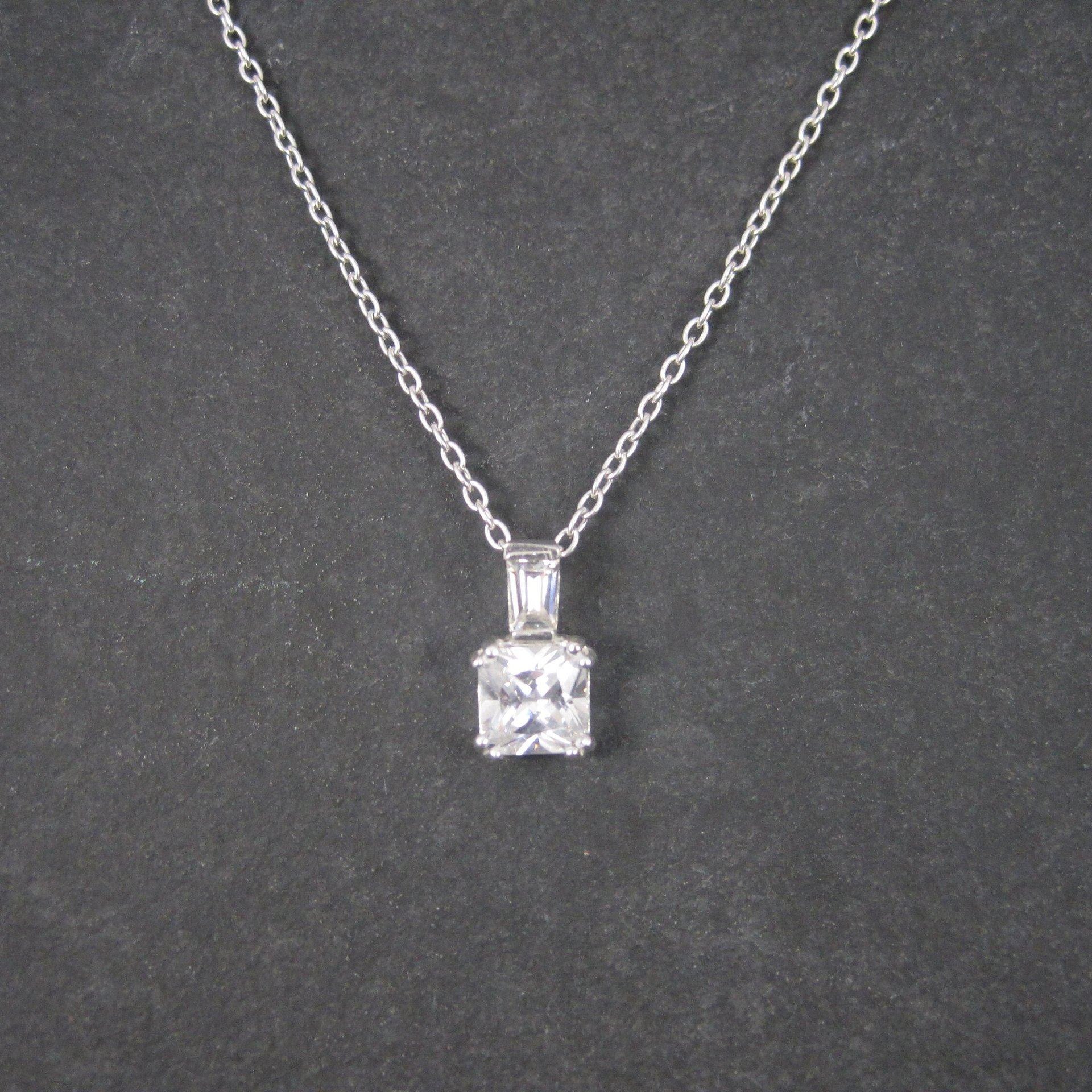 Dainty Vintage Sterling Cubic Zirconia Pendant Necklace
