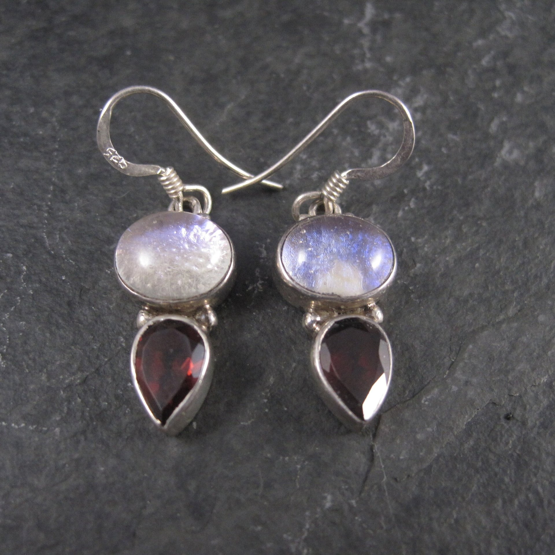 Estate Sterling Dichroic Glass Garnet Earrings